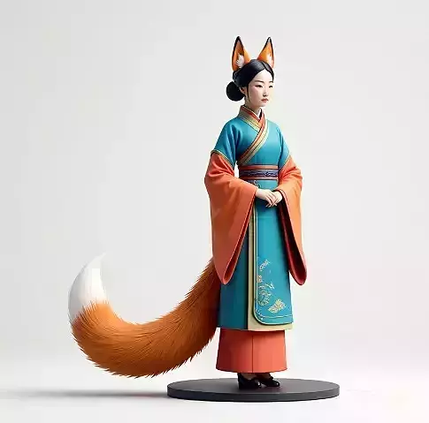 1924COLORFUL Fox Spirit Woman in Pu Song Ling Style