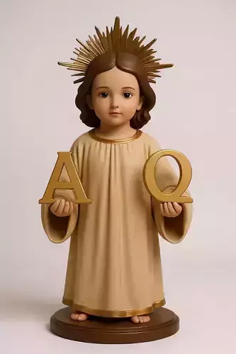 Sacred Child Figure with Alpha and Omega