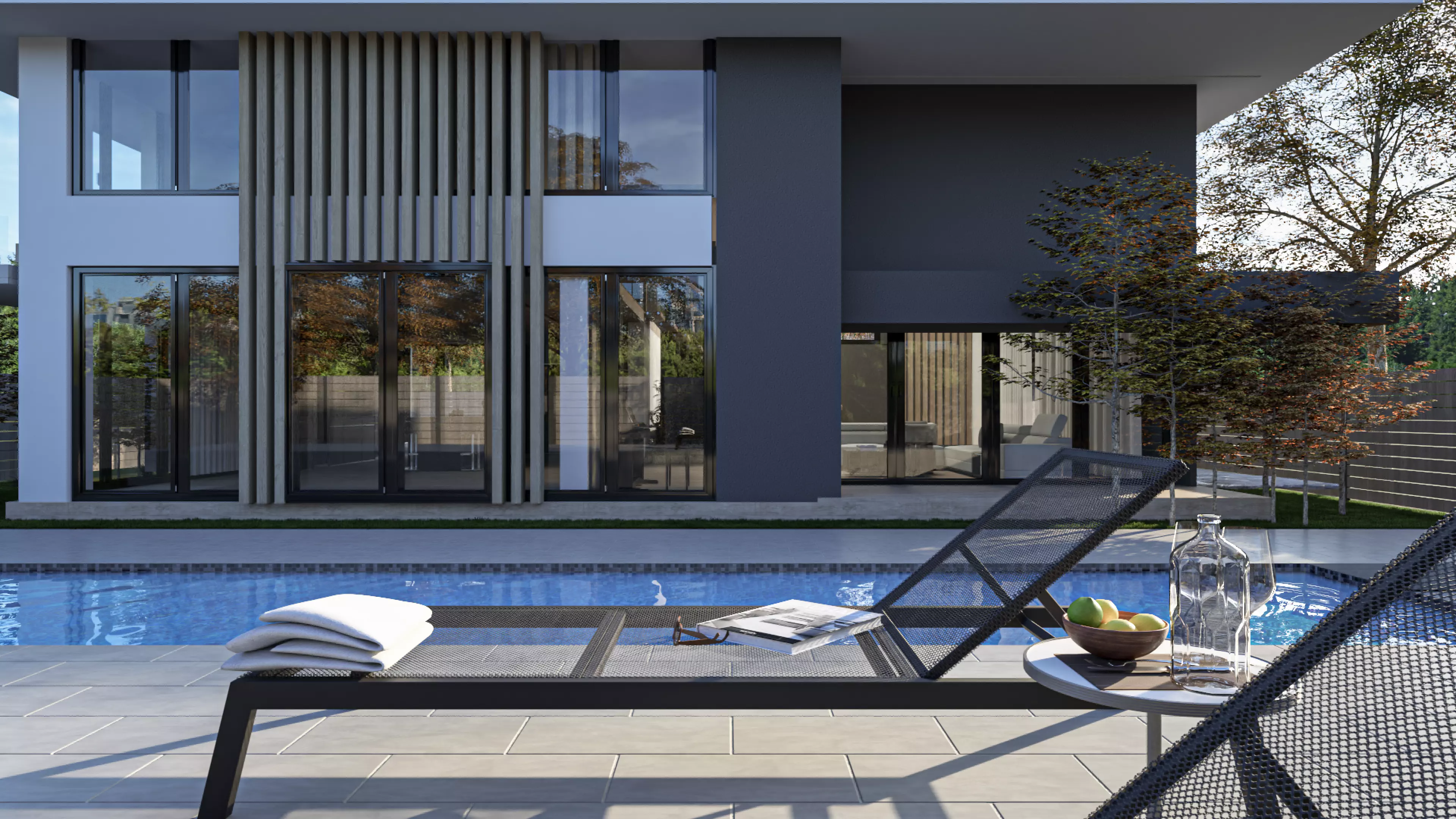 Modern Minimalist Villa with Interior Exterior Scene  Low-poly 3D model_1