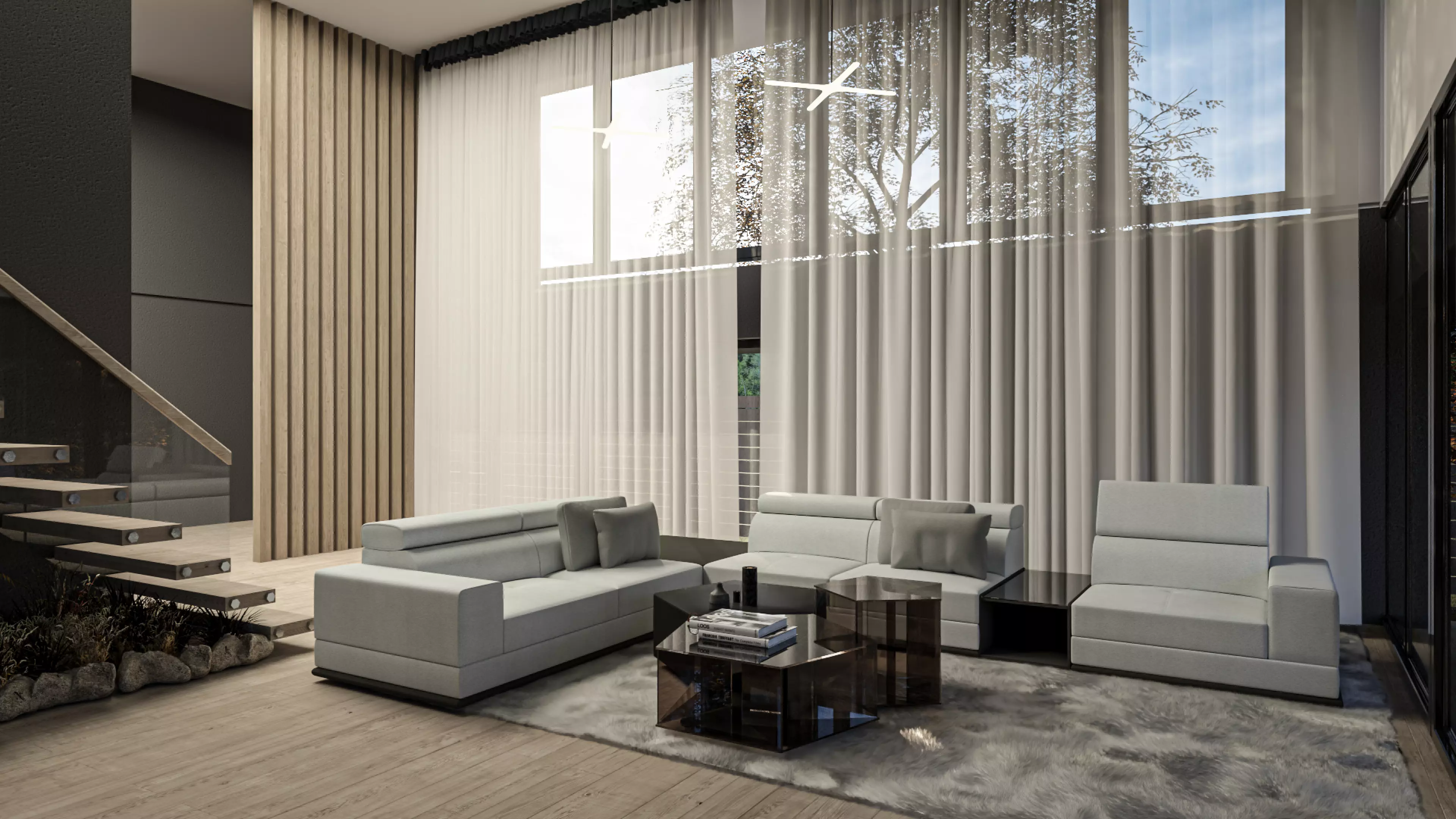 Modern Minimalist Villa with Interior Exterior Scene  Low-poly 3D model_7