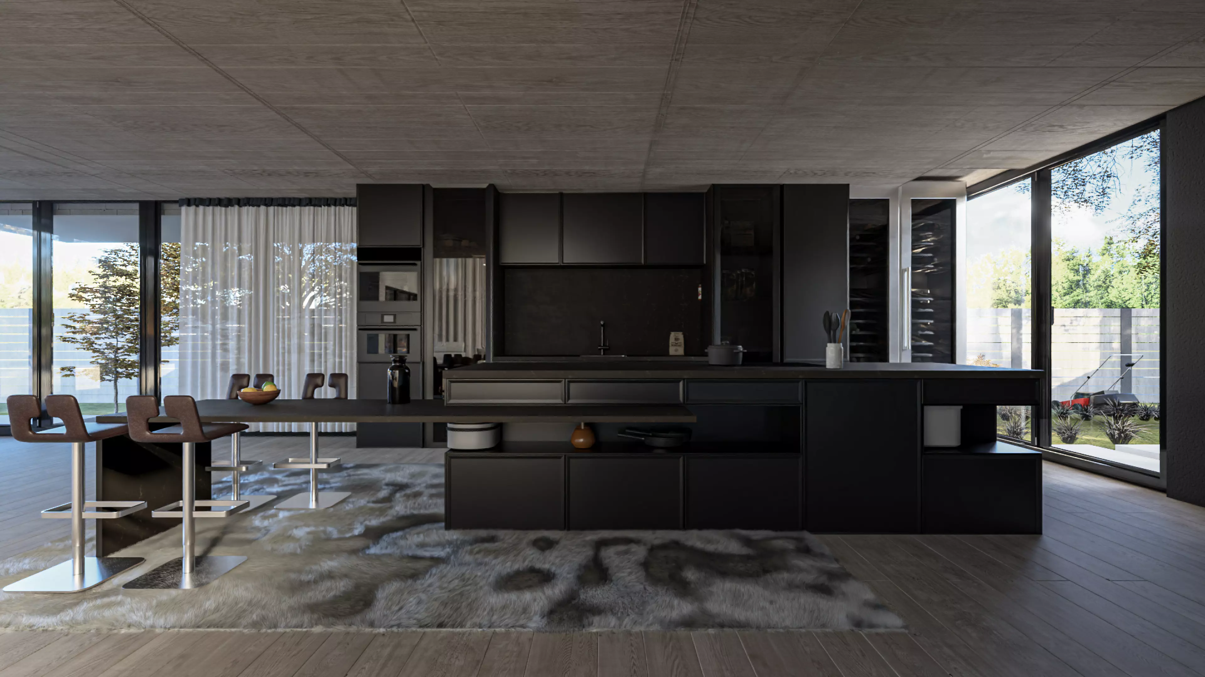 Modern Minimalist Villa with Interior Exterior Scene  Low-poly 3D model_5