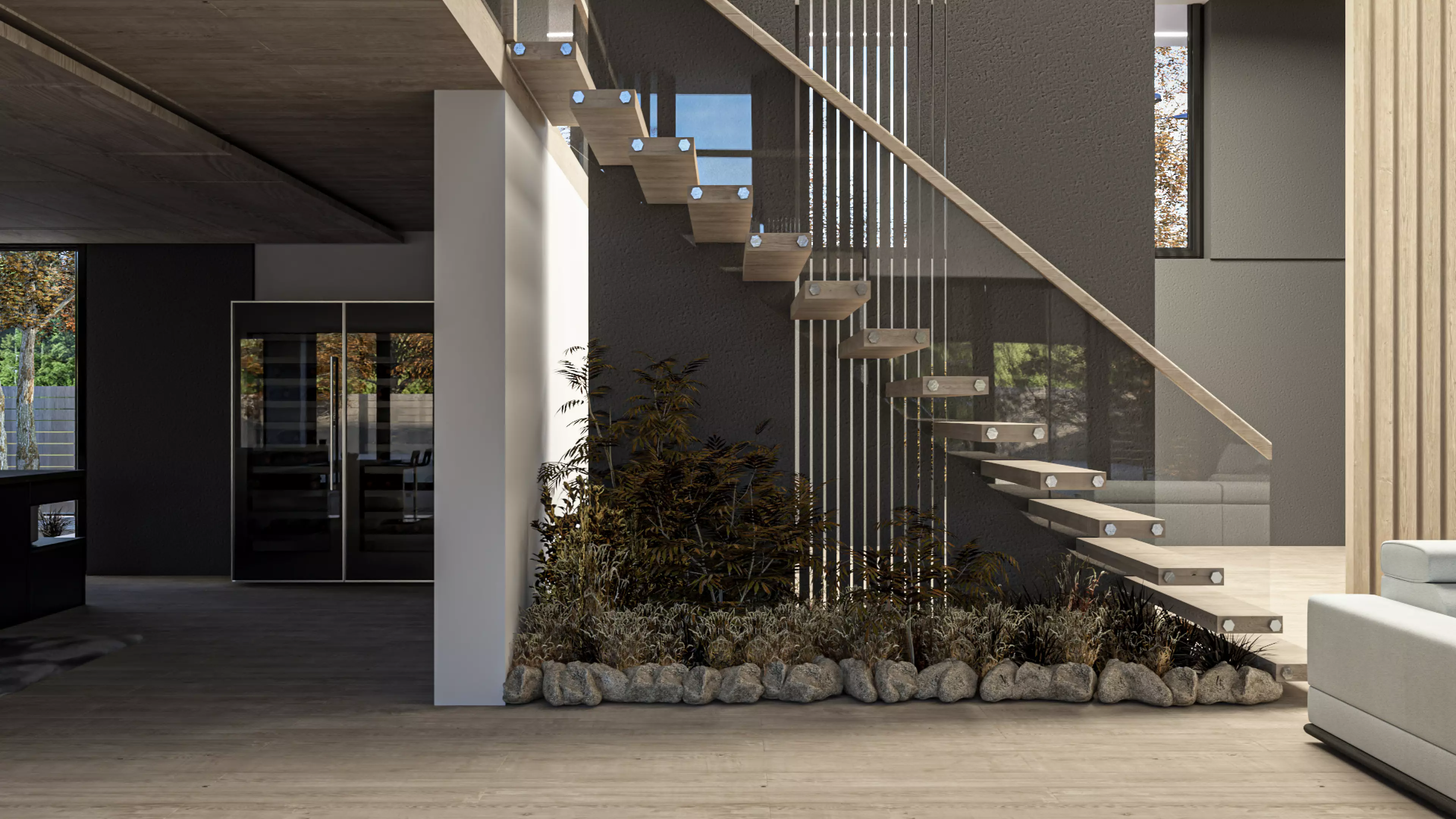 Modern Minimalist Villa with Interior Exterior Scene  Low-poly 3D model_4