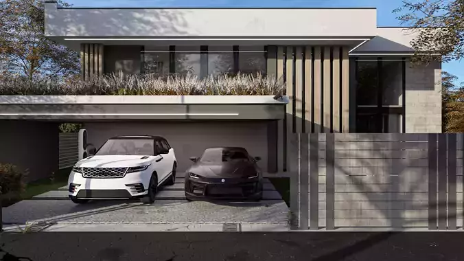 Modern Minimalist Villa with Interior Exterior Scene 