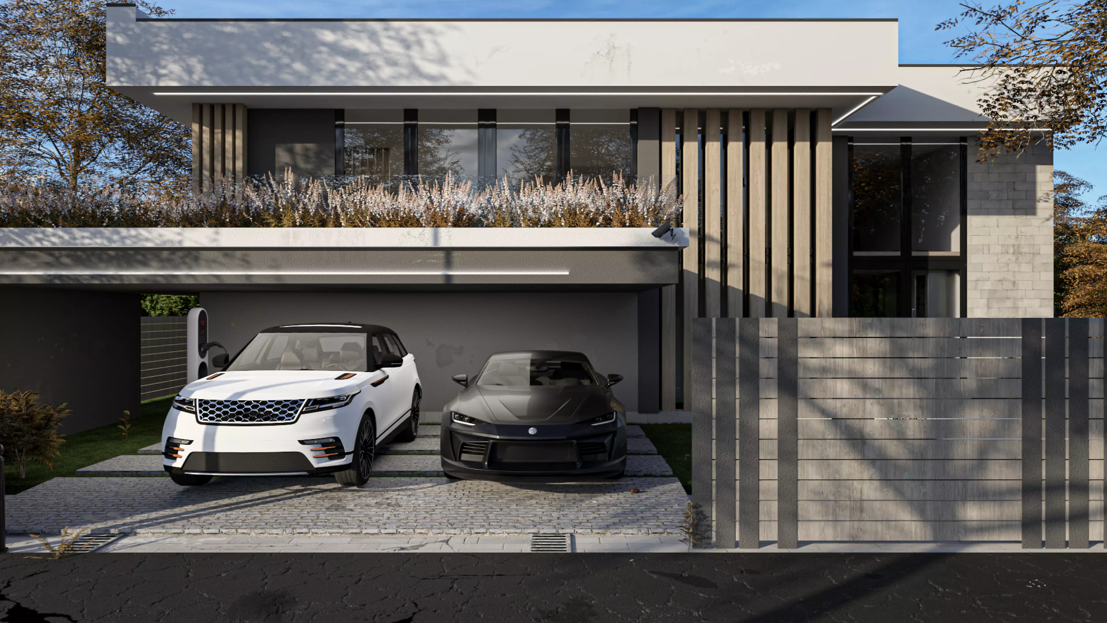 Modern Minimalist Villa with Interior Exterior Scene  Low-poly 3D model_0