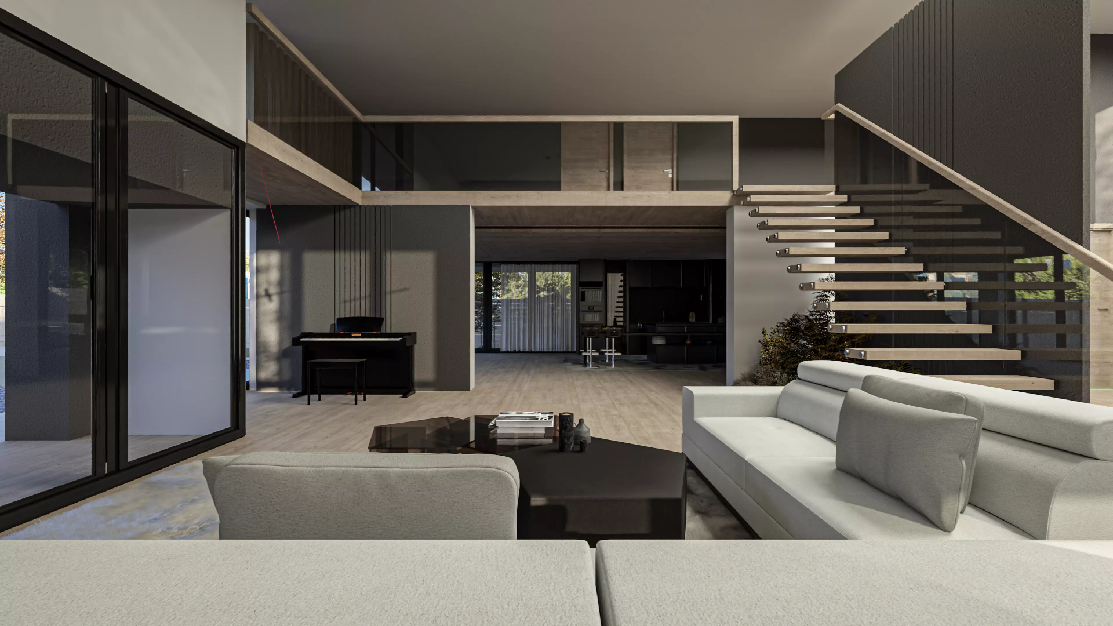 Modern Minimalist Villa with Interior Exterior Scene  Low-poly 3D model_6