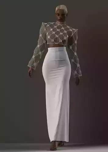 Pearl Embroidered Wedding Dress 3D Model