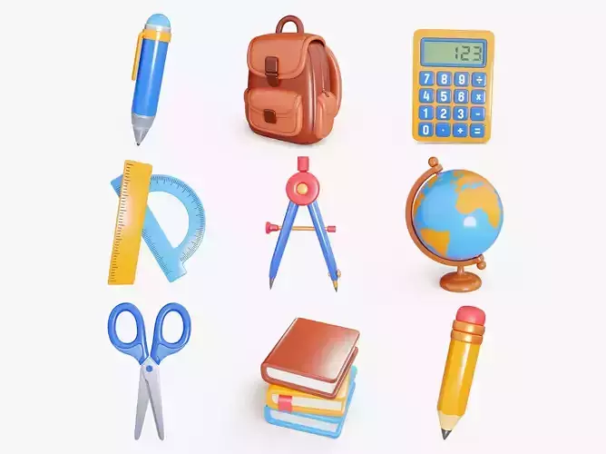 School Supplies Pack 3D Model Collection