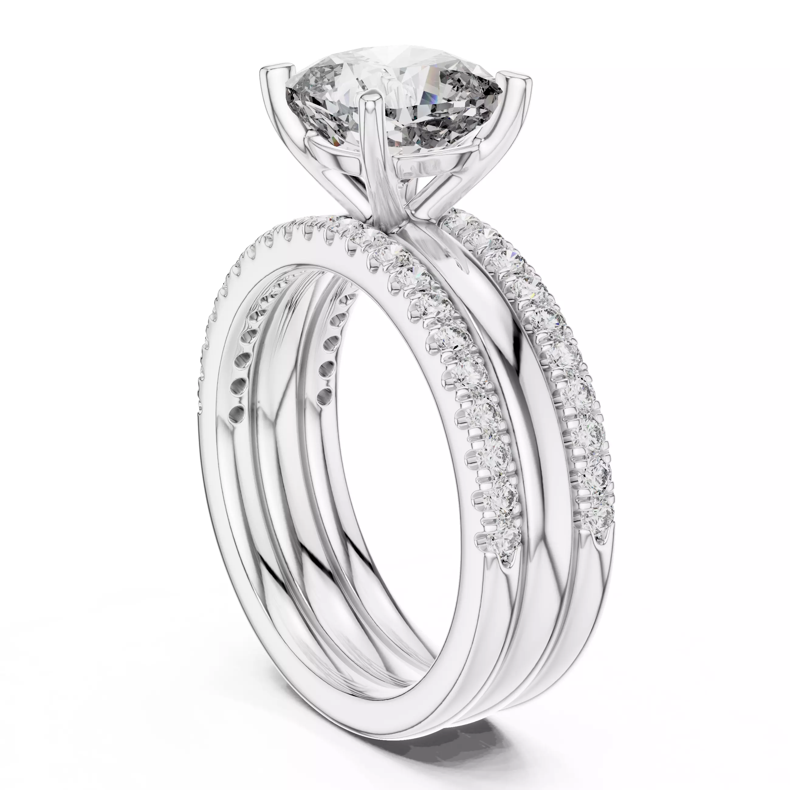 Solitaire Ring with dual band 3dm stl renders animation videos 3D print model_6