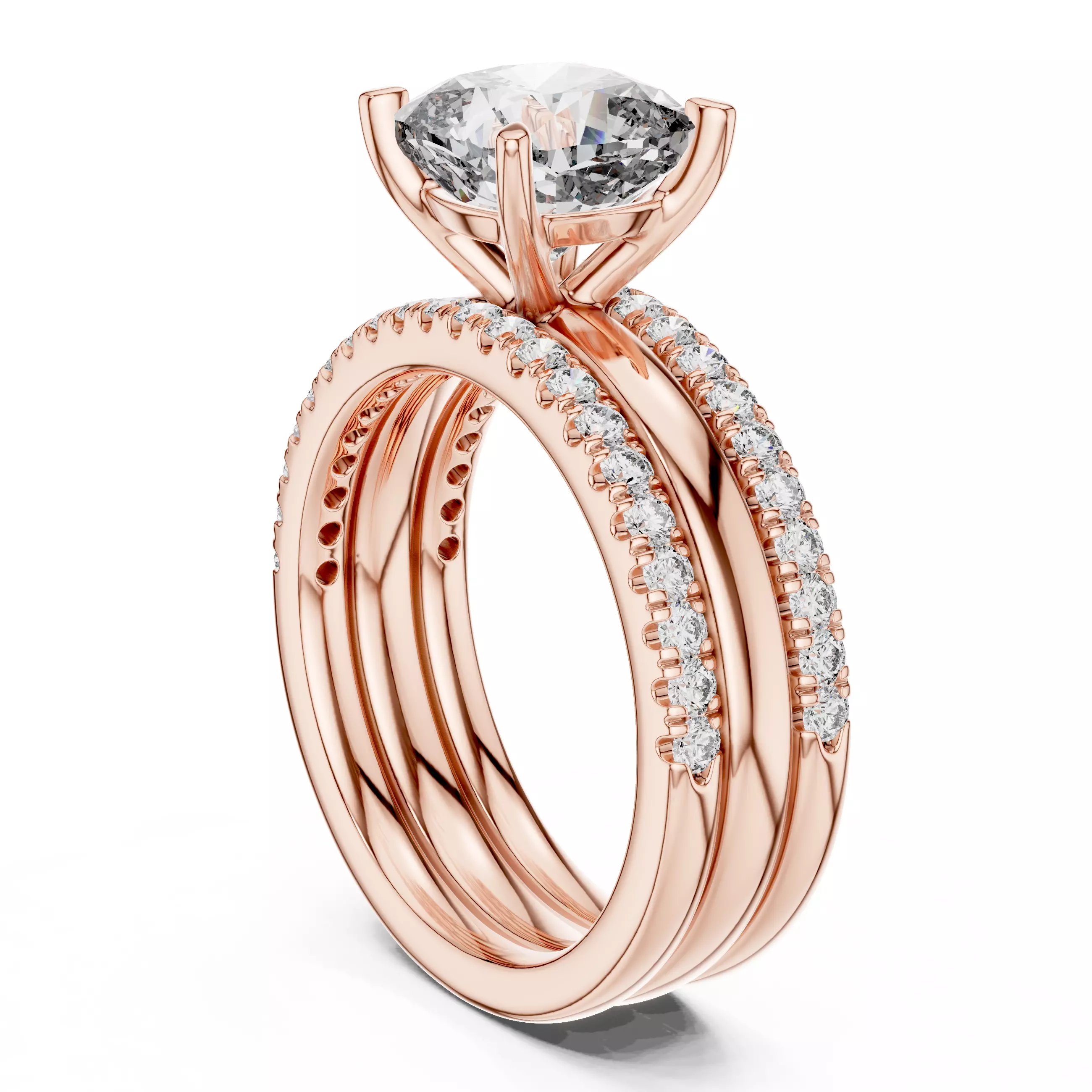 Solitaire Ring with dual band 3dm stl renders animation videos 3D print model_3