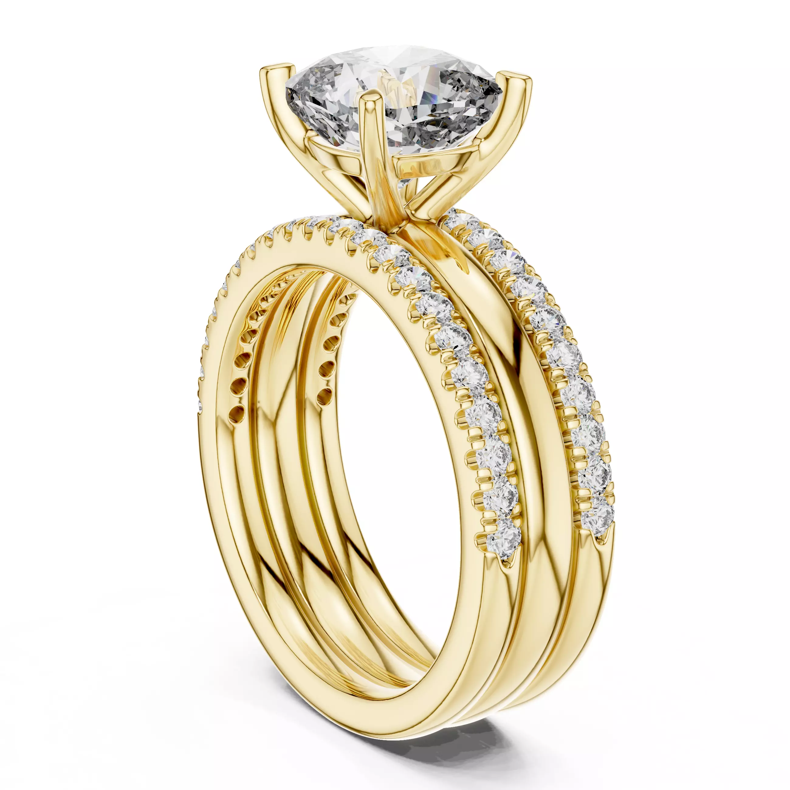 Solitaire Ring with dual band 3dm stl renders animation videos 3D print model_10