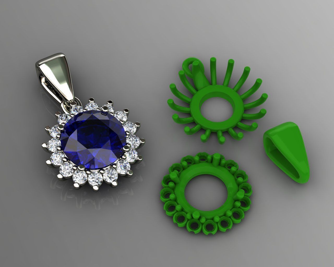 Round Diamond and Blue Sapphire Pendant 3D print model_3
