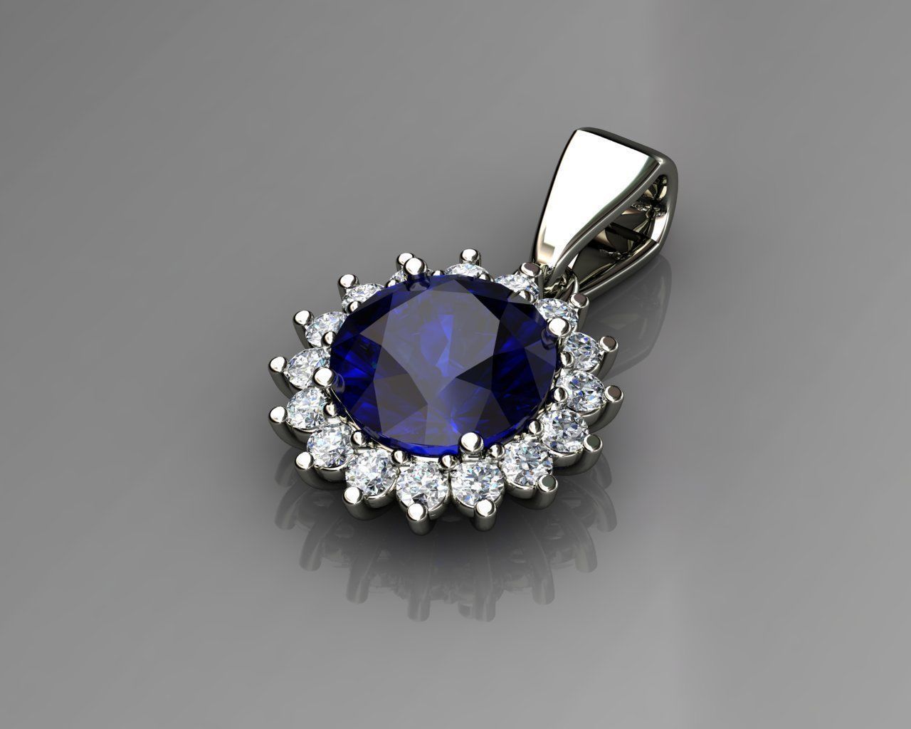 Round Diamond and Blue Sapphire Pendant 3D print model_1