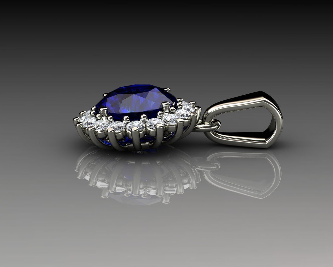 Round Diamond and Blue Sapphire Pendant 3D print model_2