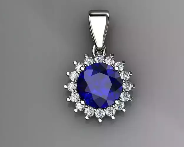 Round Diamond and Blue Sapphire Pendant
