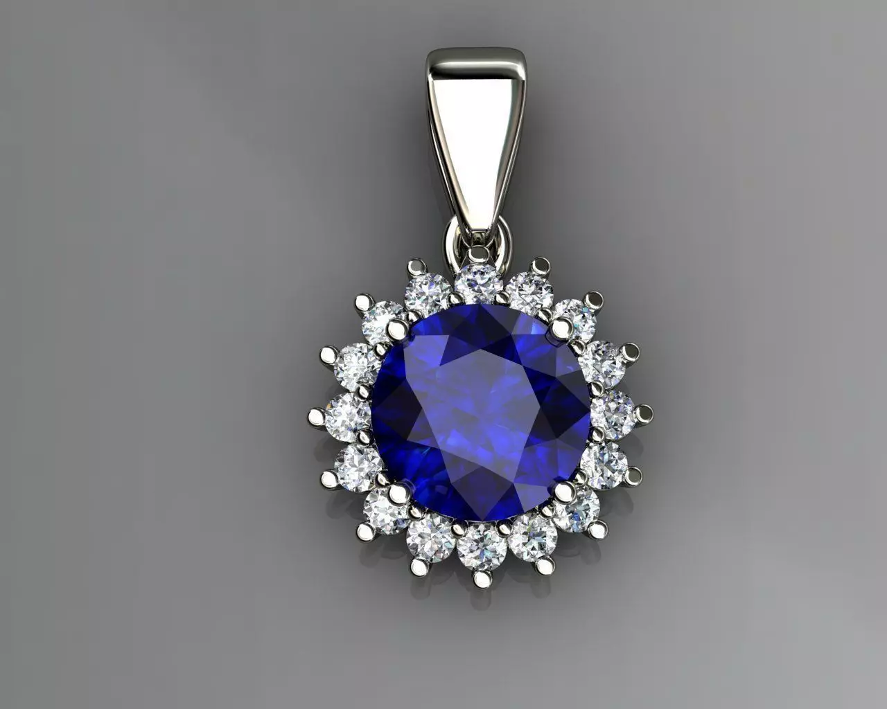 Round Diamond and Blue Sapphire Pendant 3D print model_0