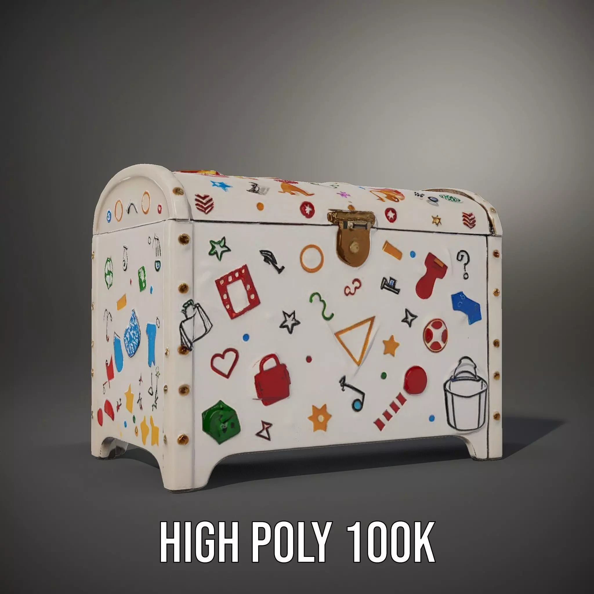 Colorful Toy Chest Model Pack with Decorative Pattern Low-poly 3D model_9