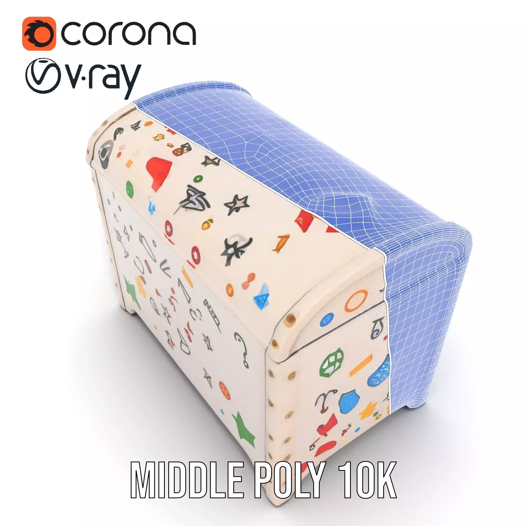 Colorful Toy Chest Model Pack with Decorative Pattern Low-poly 3D model_25