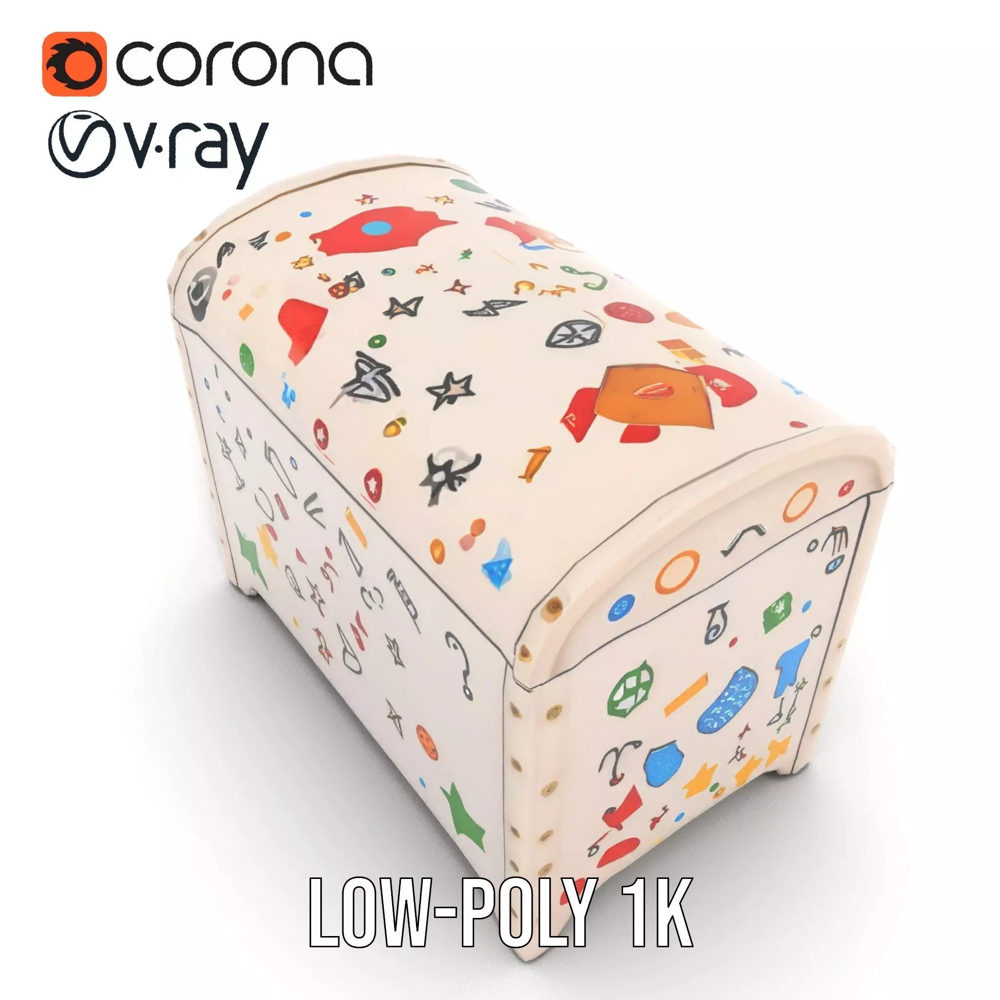 Colorful Toy Chest Model Pack with Decorative Pattern Low-poly 3D model_15