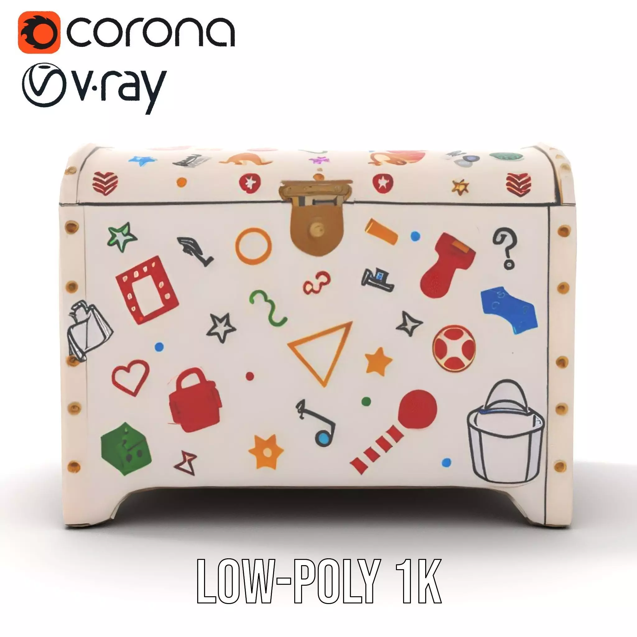 Colorful Toy Chest Model Pack with Decorative Pattern Low-poly 3D model_20
