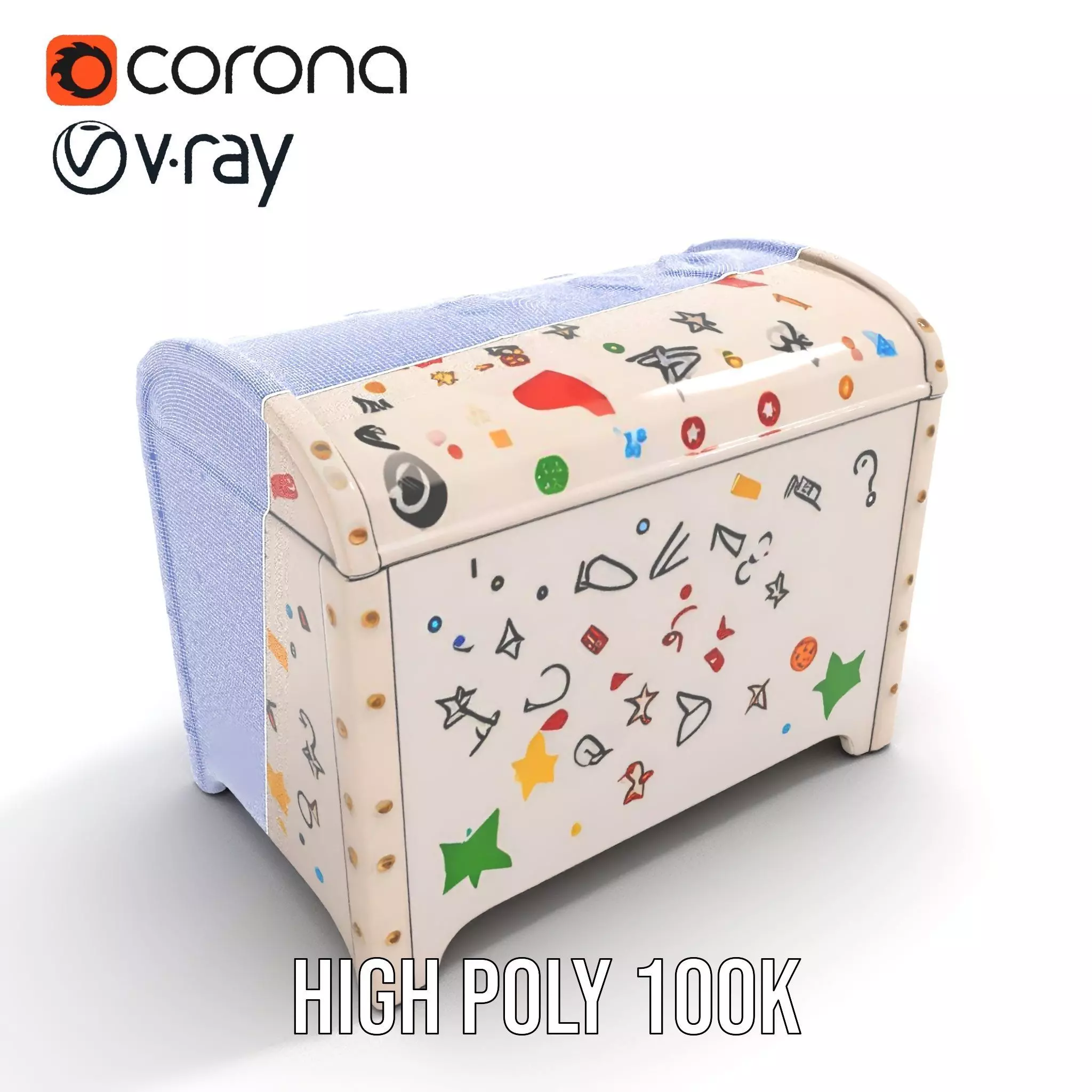 Colorful Toy Chest Model Pack with Decorative Pattern Low-poly 3D model_27