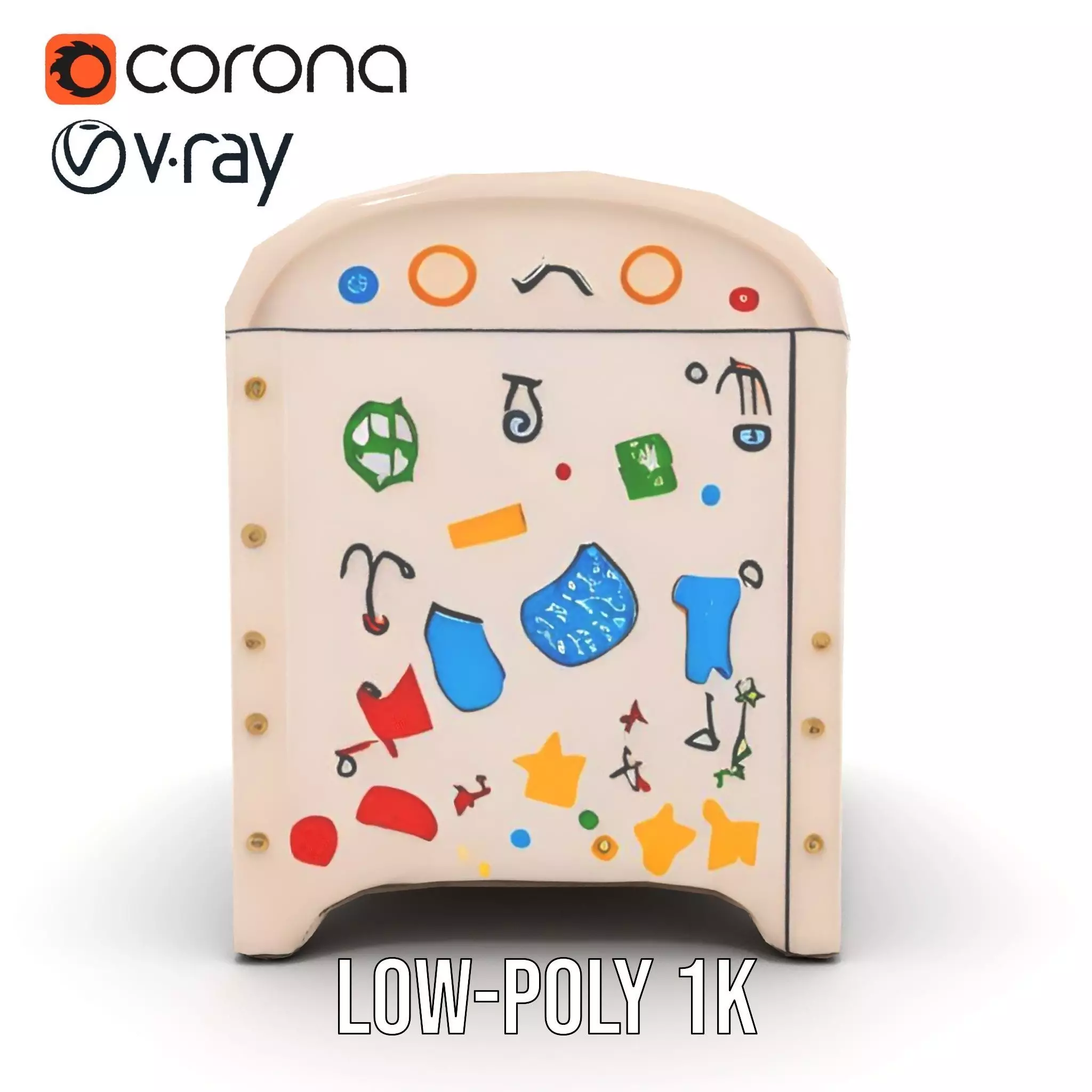 Colorful Toy Chest Model Pack with Decorative Pattern Low-poly 3D model_13