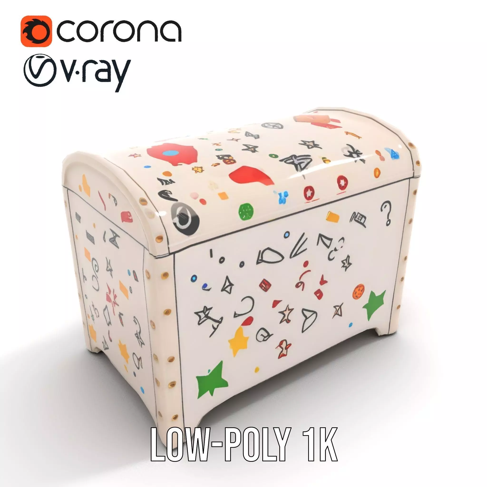 Colorful Toy Chest Model Pack with Decorative Pattern Low-poly 3D model_10