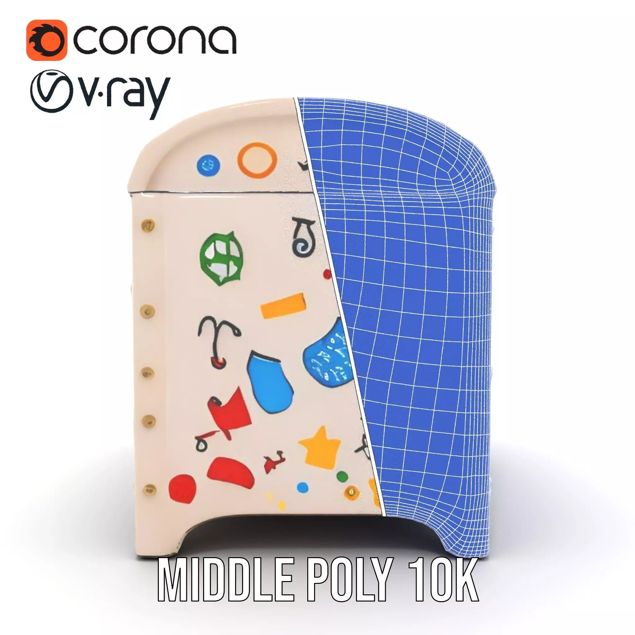 Colorful Toy Chest Model Pack with Decorative Pattern Low-poly 3D model_30