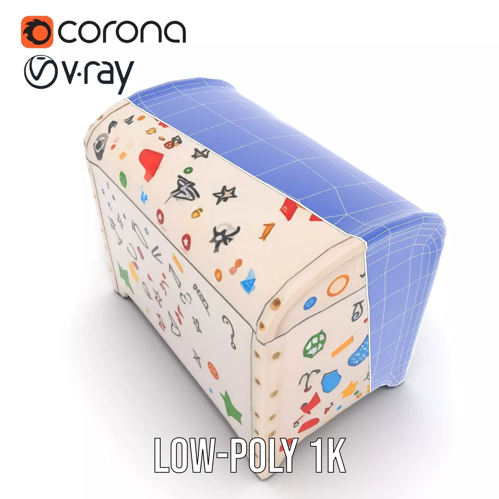 Colorful Toy Chest Model Pack with Decorative Pattern Low-poly 3D model_29