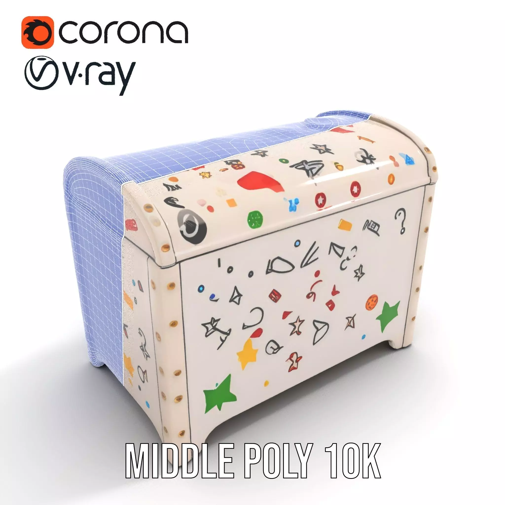 Colorful Toy Chest Model Pack with Decorative Pattern Low-poly 3D model_28