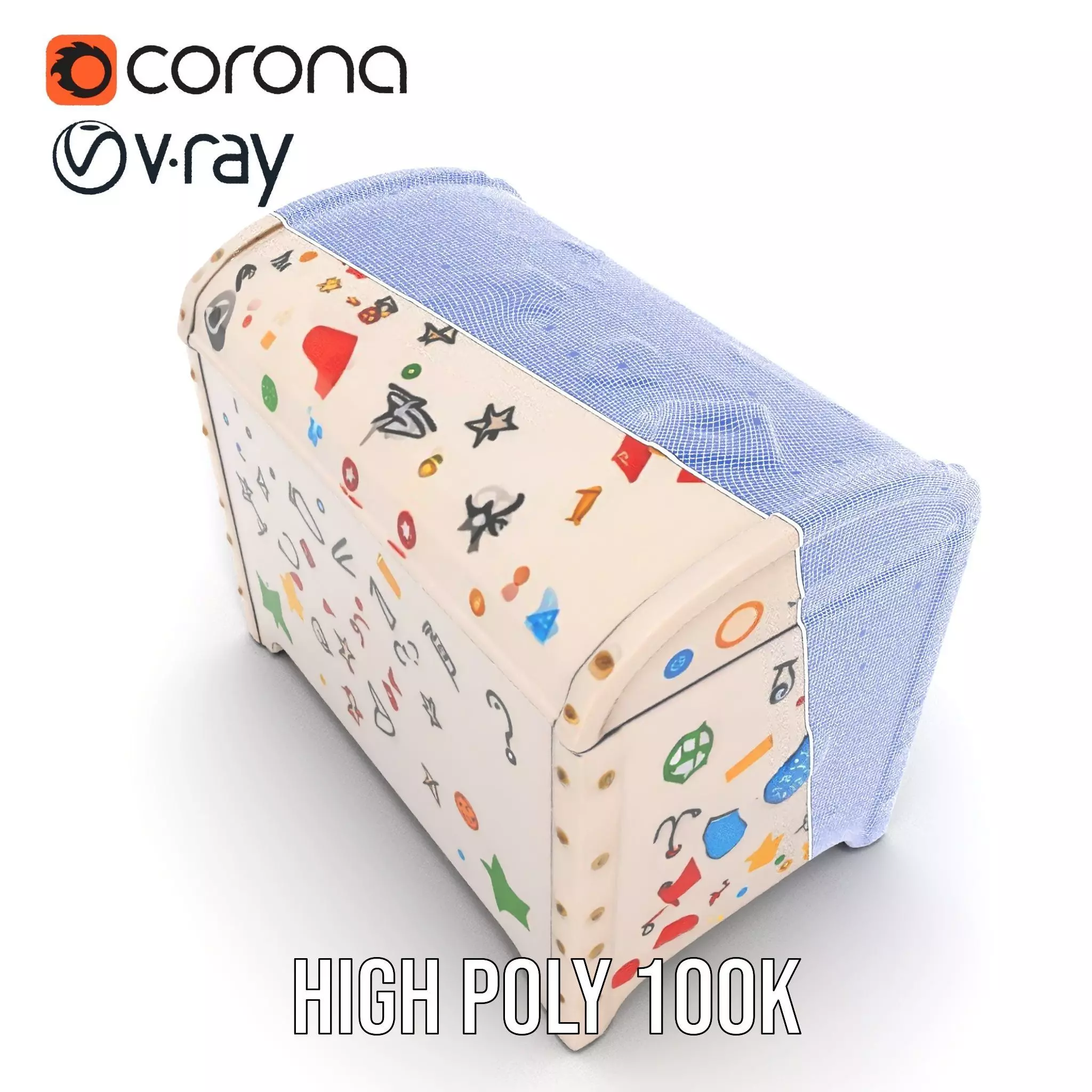 Colorful Toy Chest Model Pack with Decorative Pattern Low-poly 3D model_33