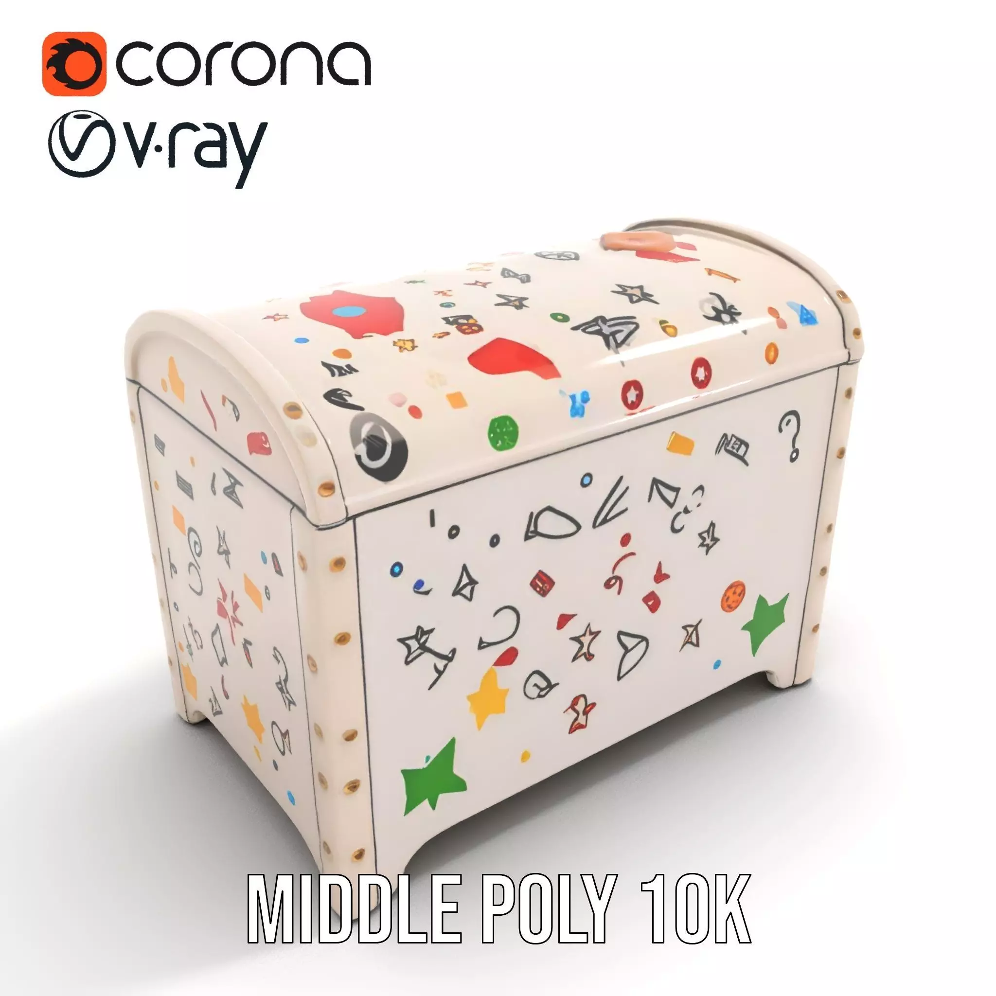 Colorful Toy Chest Model Pack with Decorative Pattern Low-poly 3D model_7