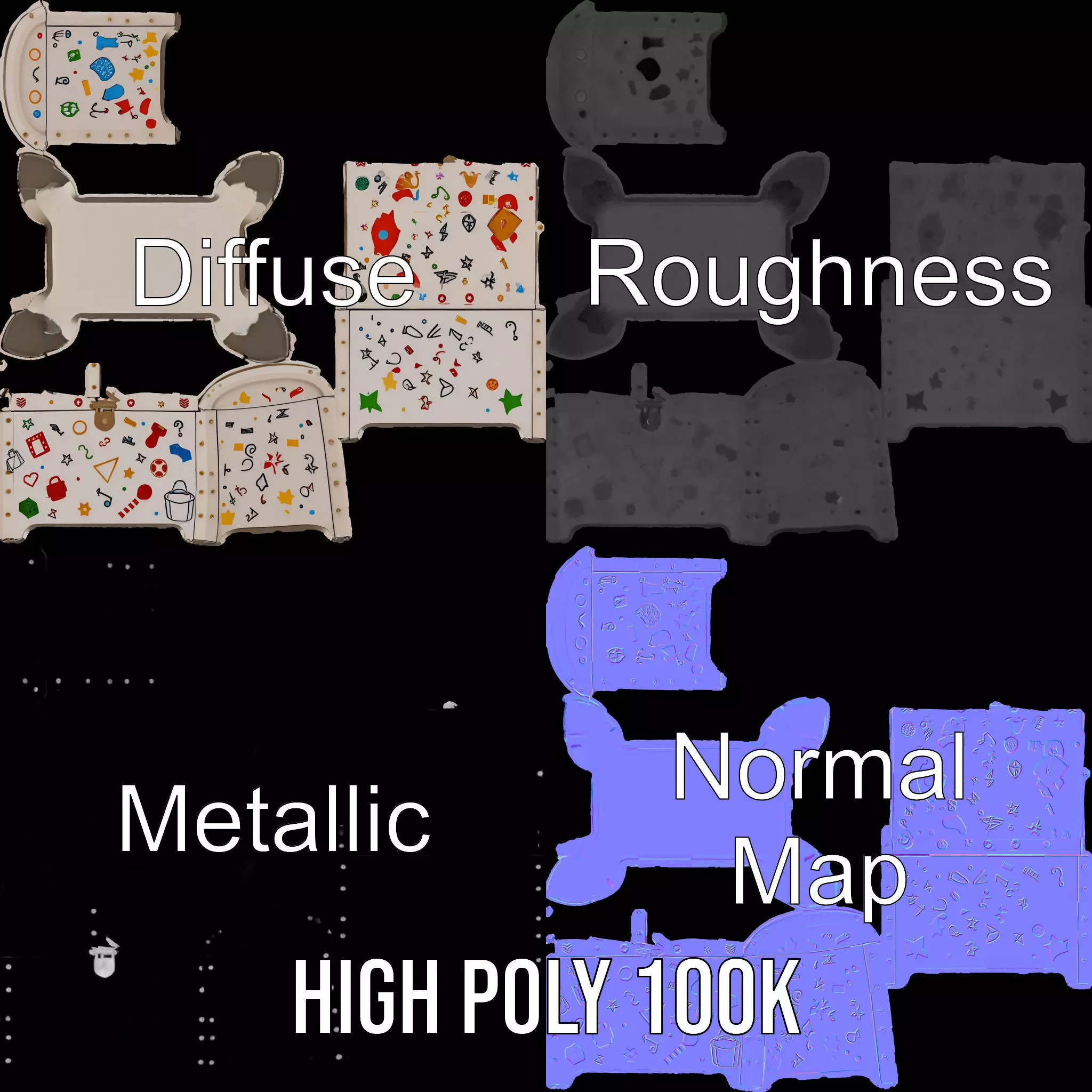 Colorful Toy Chest Model Pack with Decorative Pattern Low-poly 3D model_4