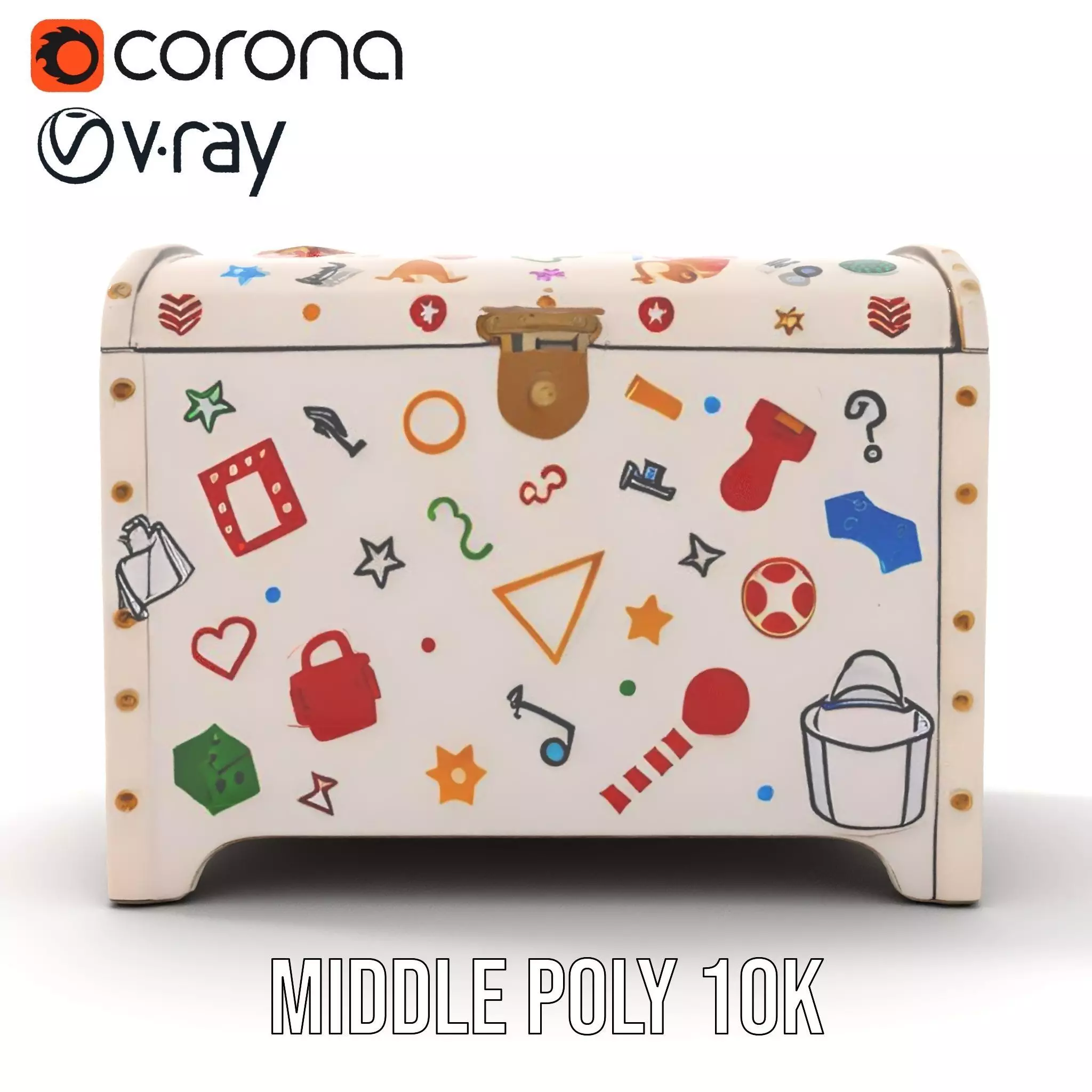 Colorful Toy Chest Model Pack with Decorative Pattern Low-poly 3D model_16