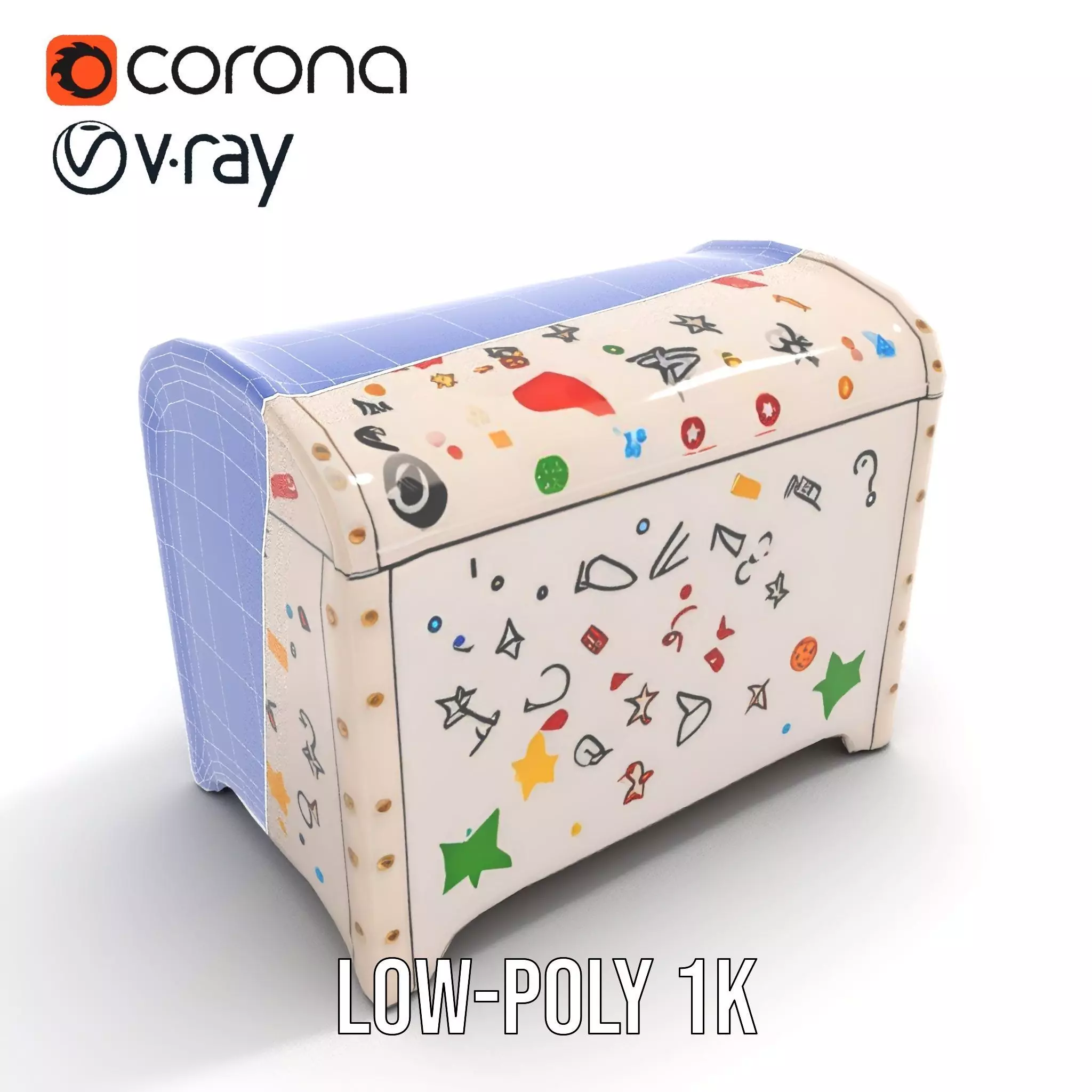 Colorful Toy Chest Model Pack with Decorative Pattern Low-poly 3D model_23