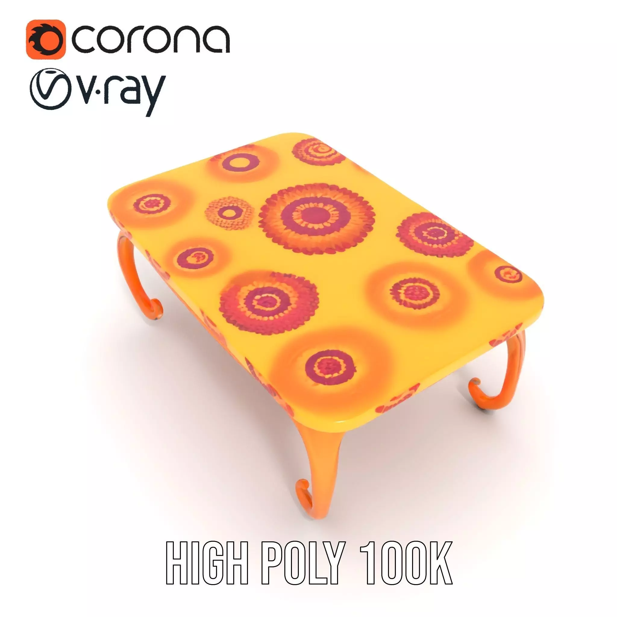 Colorful Retro Coffee Table Model Pack with Decorative Surface Low-poly 3D model_17