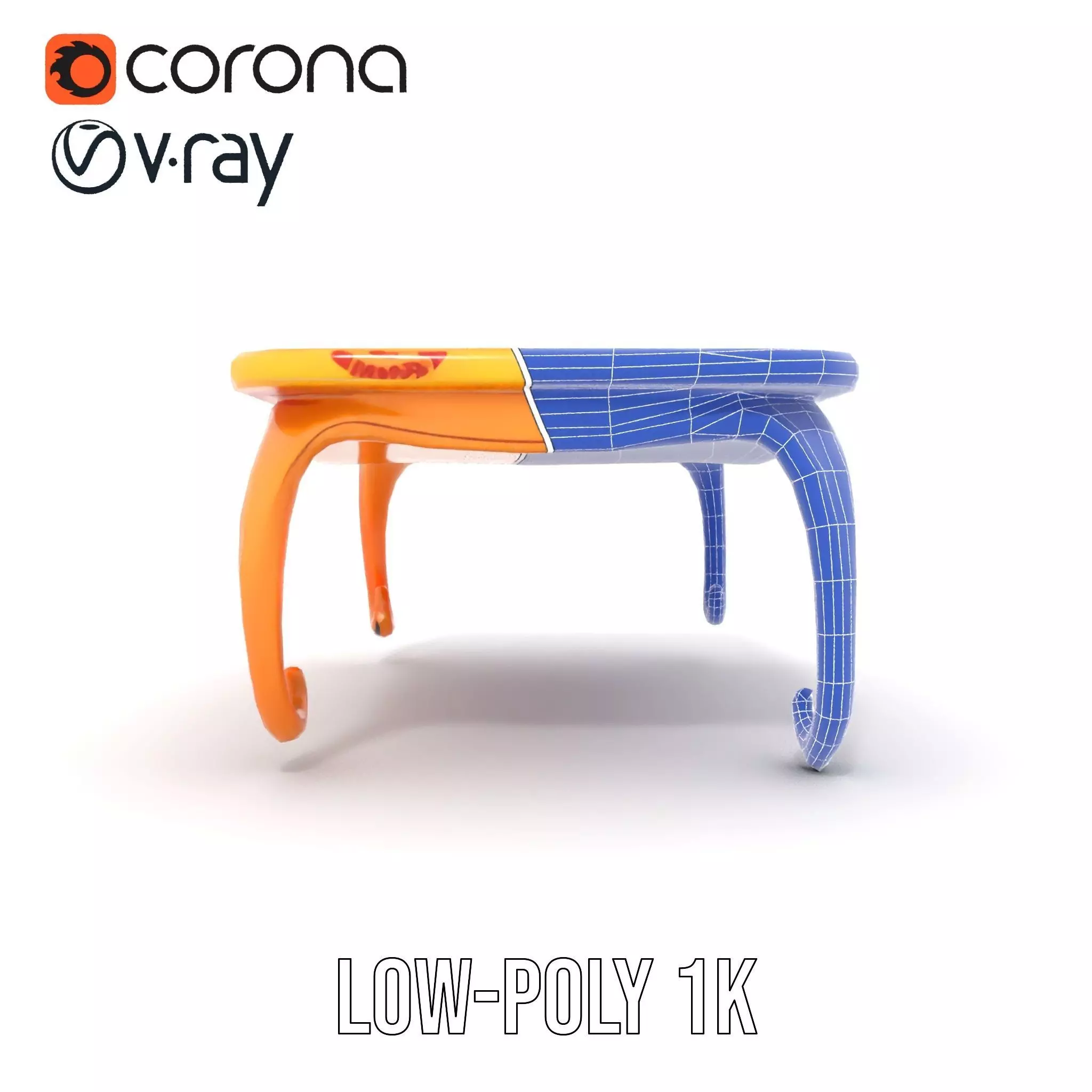 Colorful Retro Coffee Table Model Pack with Decorative Surface Low-poly 3D model_30