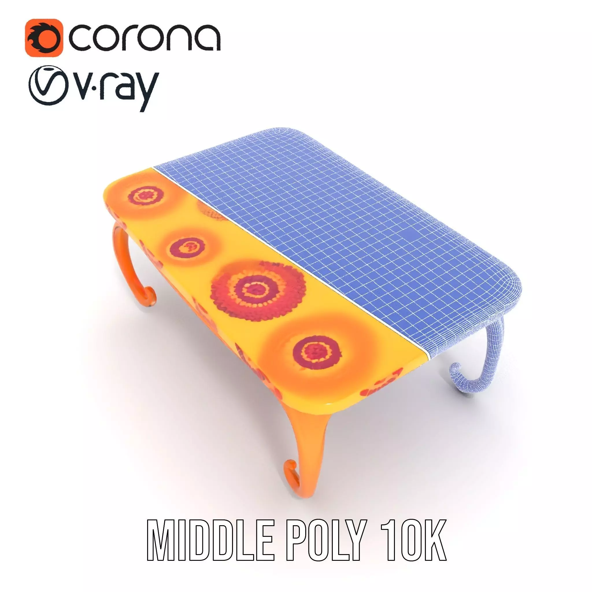 Colorful Retro Coffee Table Model Pack with Decorative Surface Low-poly 3D model_21