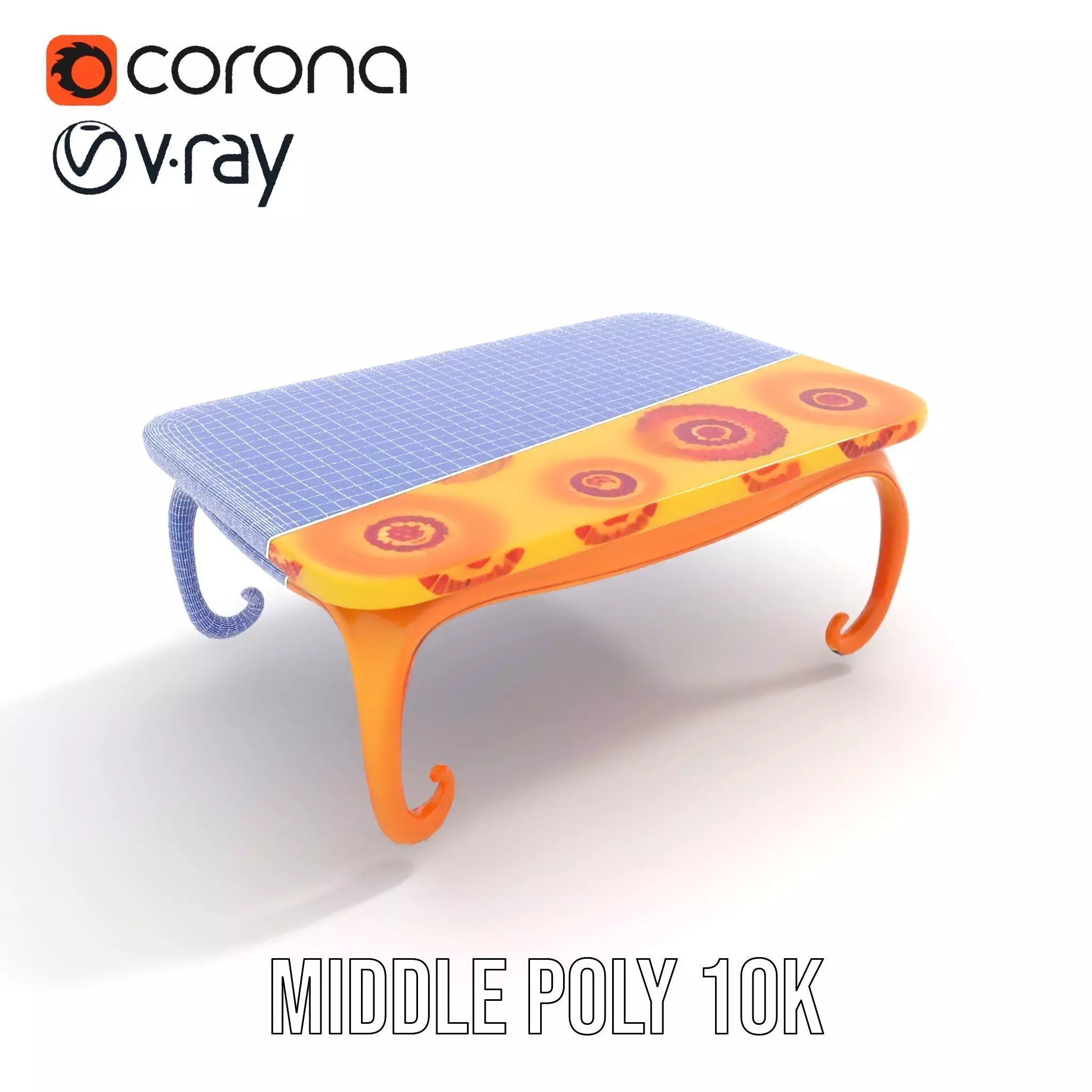 Colorful Retro Coffee Table Model Pack with Decorative Surface Low-poly 3D model_24