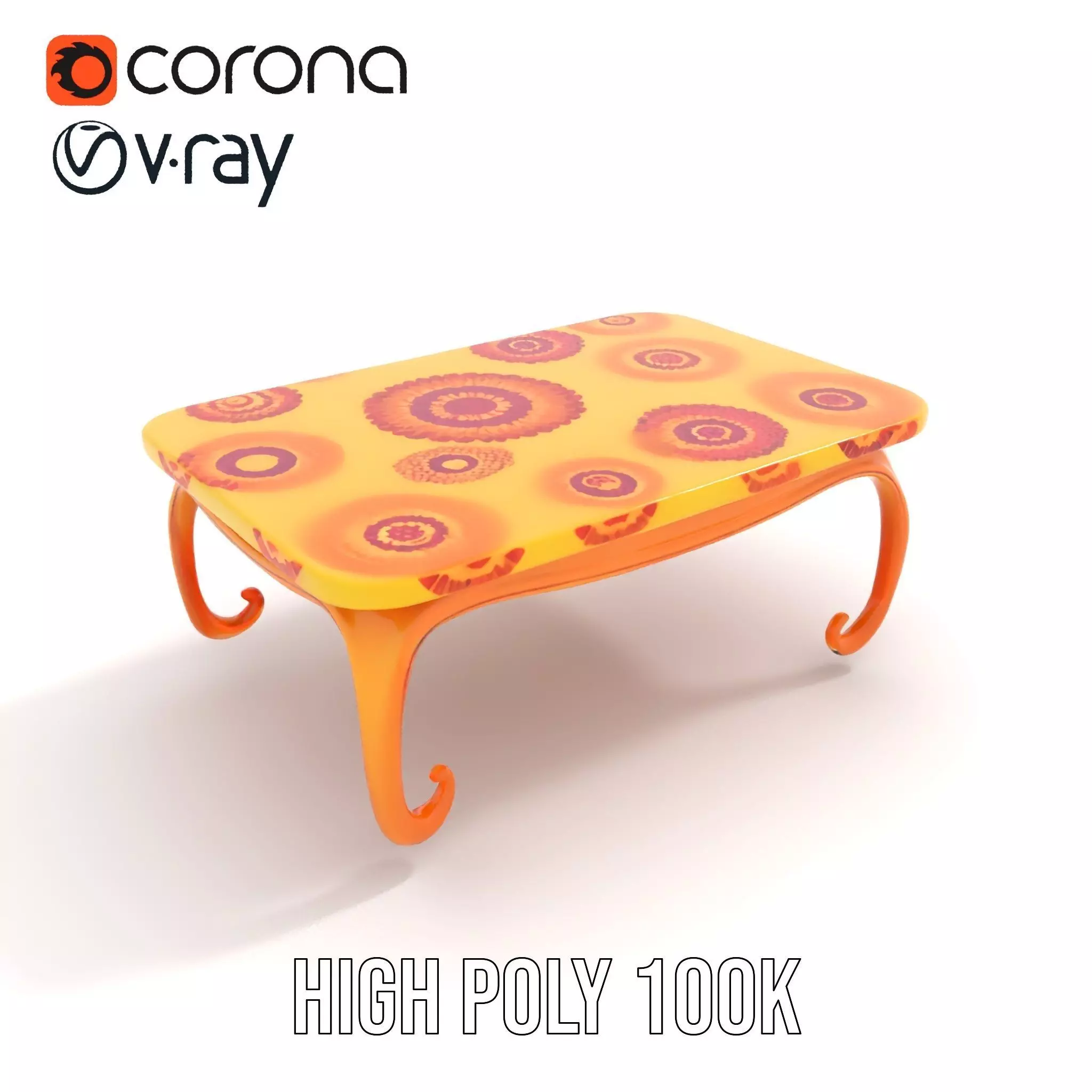 Colorful Retro Coffee Table Model Pack with Decorative Surface Low-poly 3D model_20