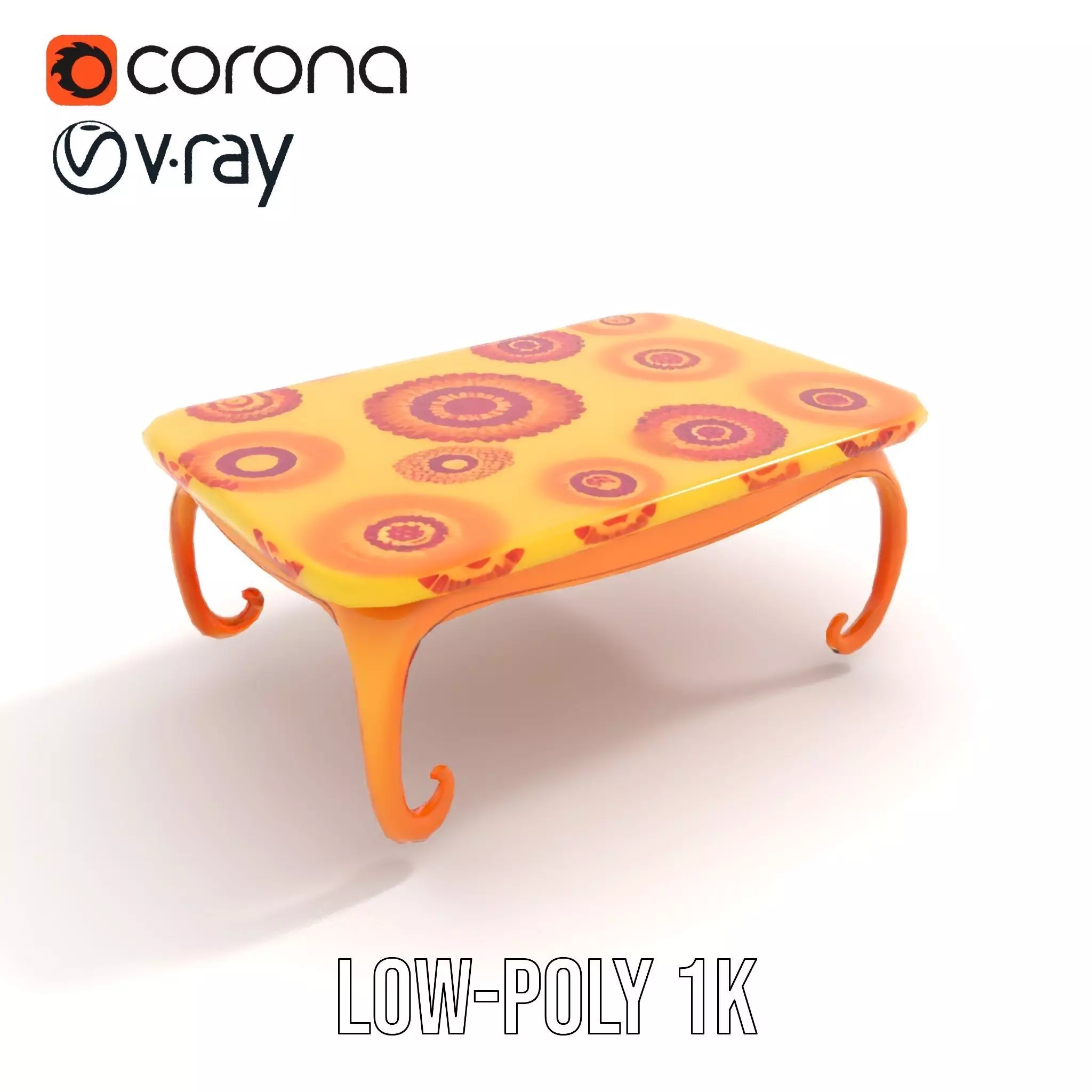 Colorful Retro Coffee Table Model Pack with Decorative Surface Low-poly 3D model_25