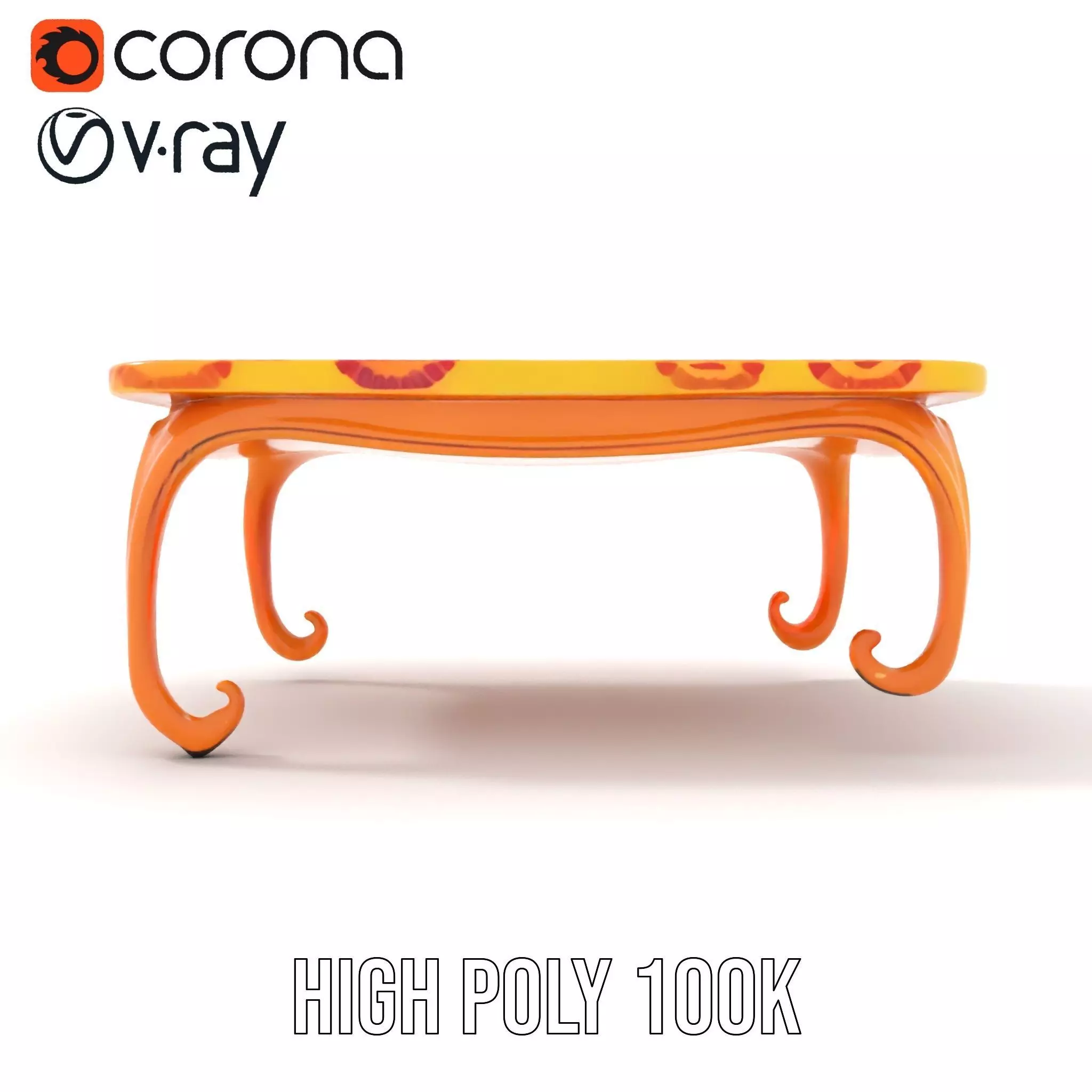 Colorful Retro Coffee Table Model Pack with Decorative Surface Low-poly 3D model_32
