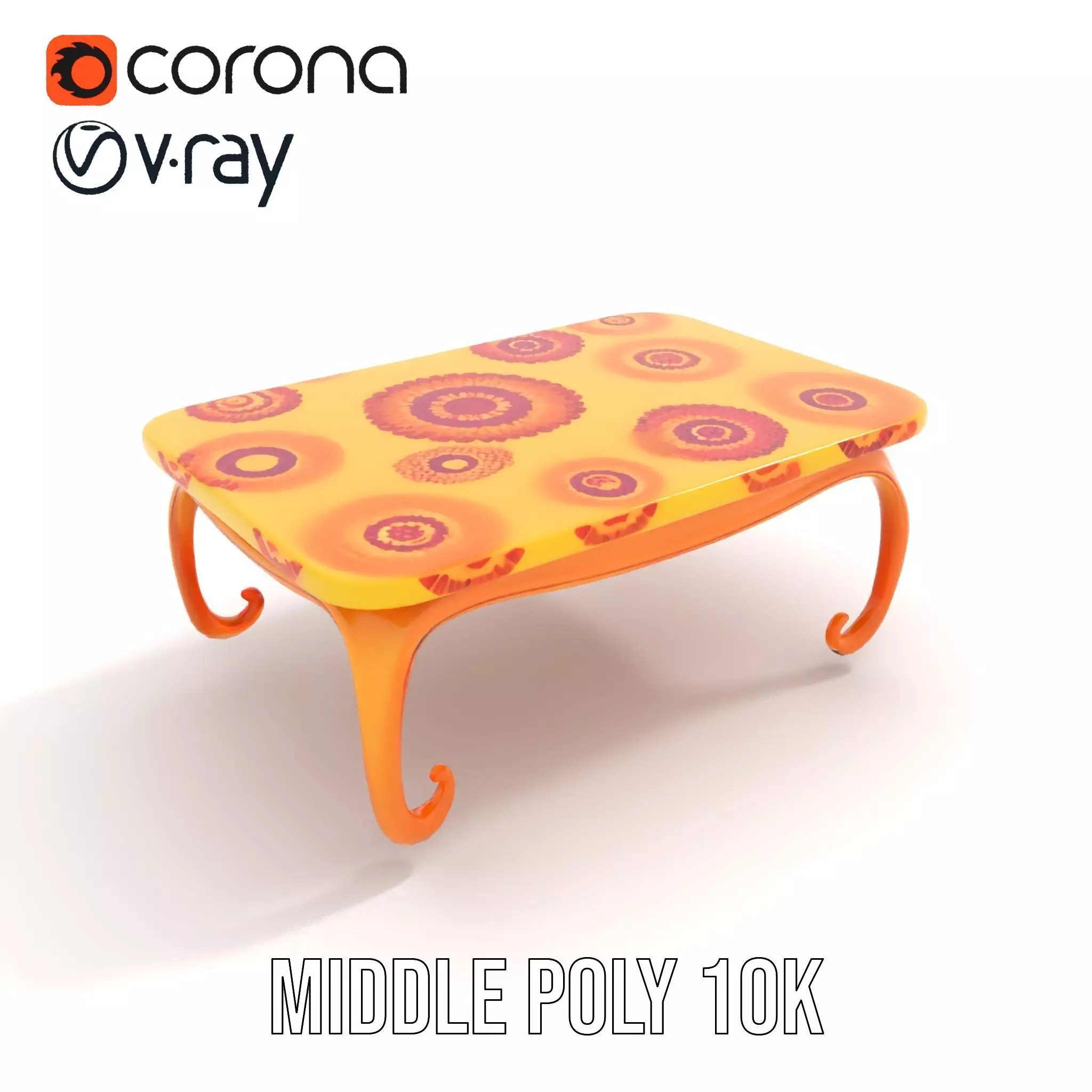 Colorful Retro Coffee Table Model Pack with Decorative Surface Low-poly 3D model_5