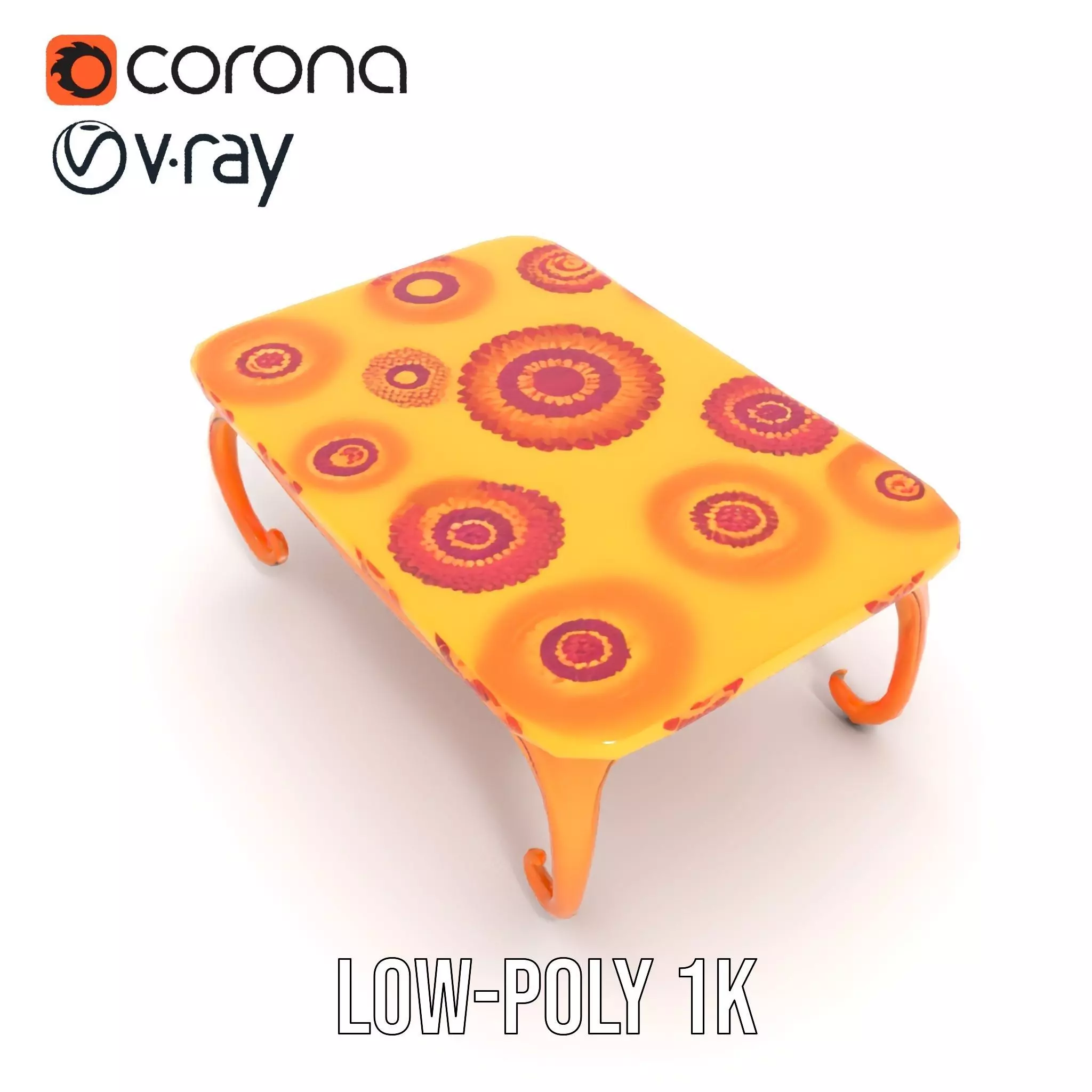Colorful Retro Coffee Table Model Pack with Decorative Surface Low-poly 3D model_12