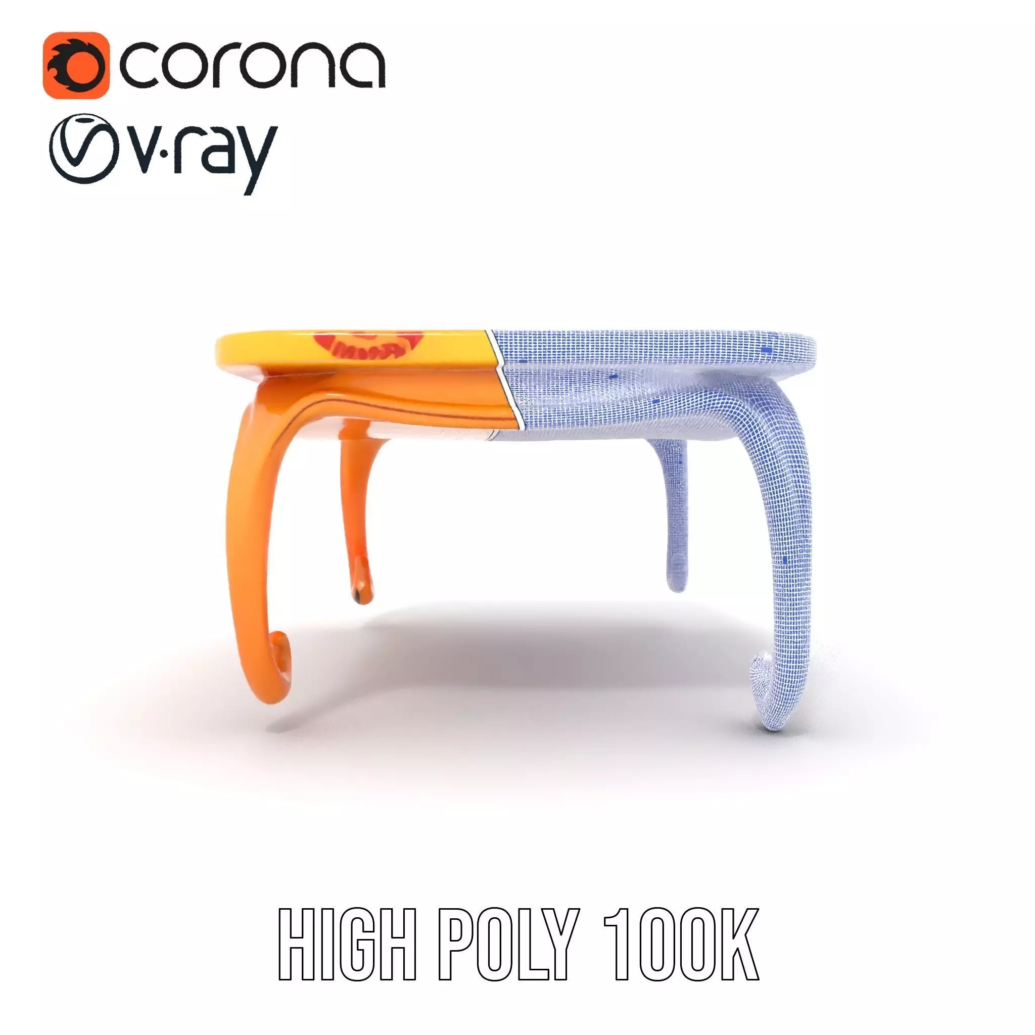 Colorful Retro Coffee Table Model Pack with Decorative Surface Low-poly 3D model_33