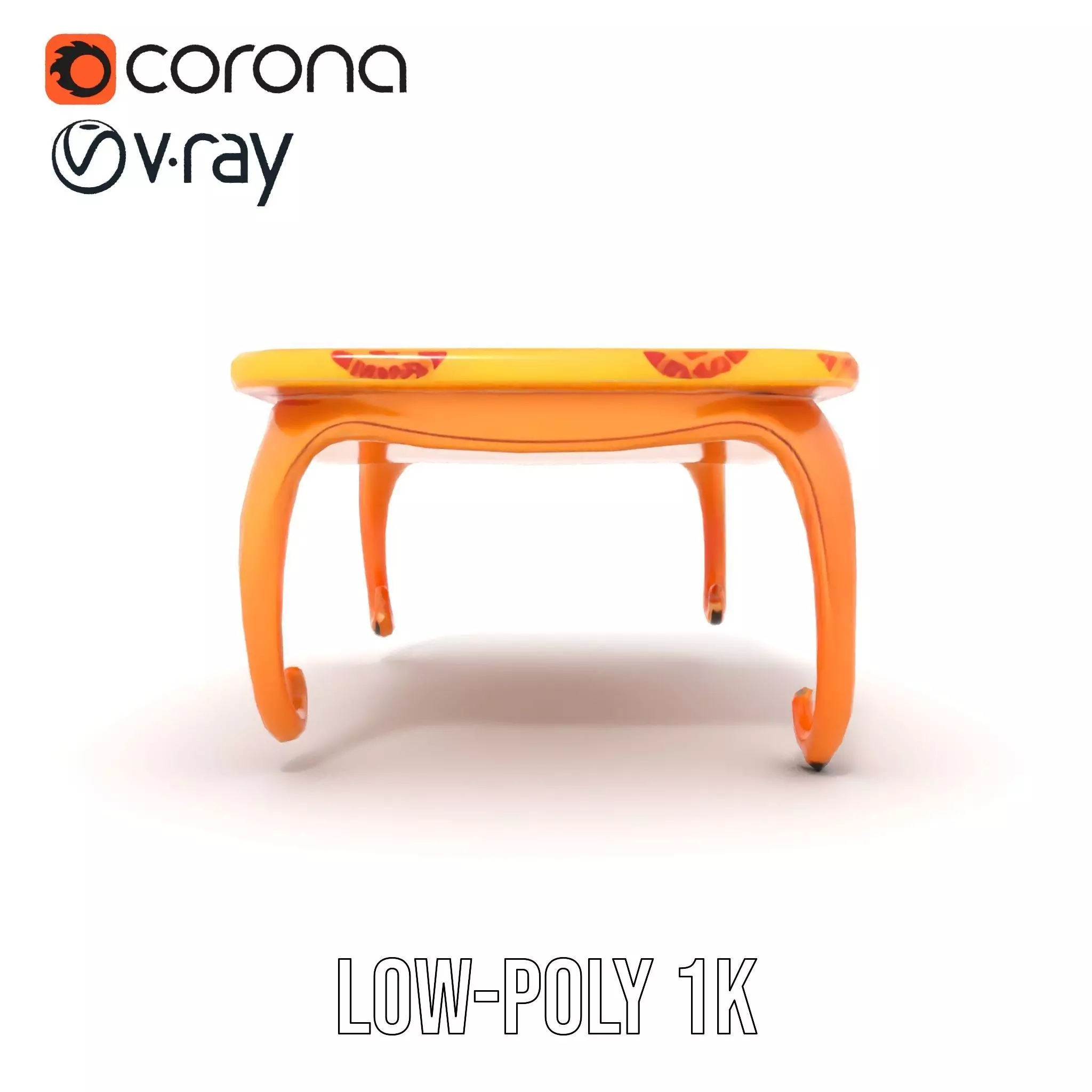 Colorful Retro Coffee Table Model Pack with Decorative Surface Low-poly 3D model_9