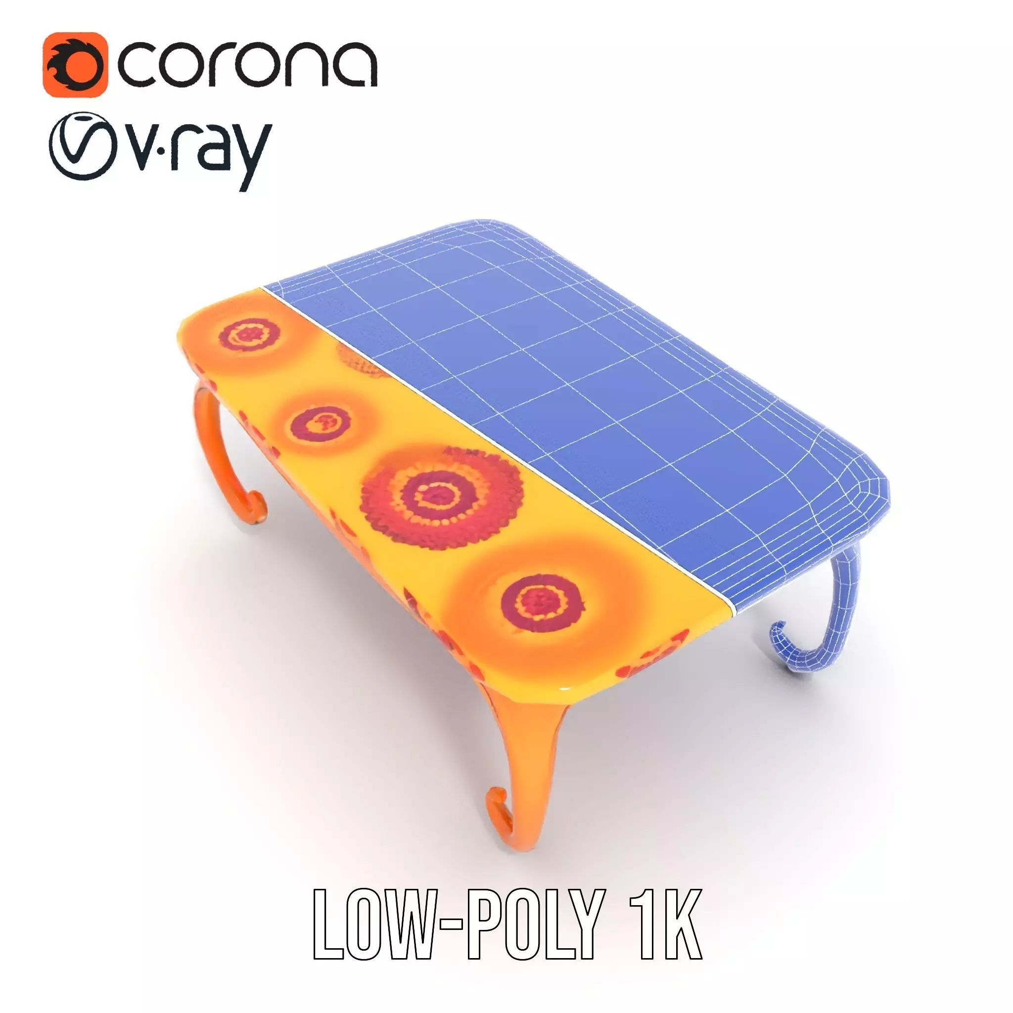 Colorful Retro Coffee Table Model Pack with Decorative Surface Low-poly 3D model_16