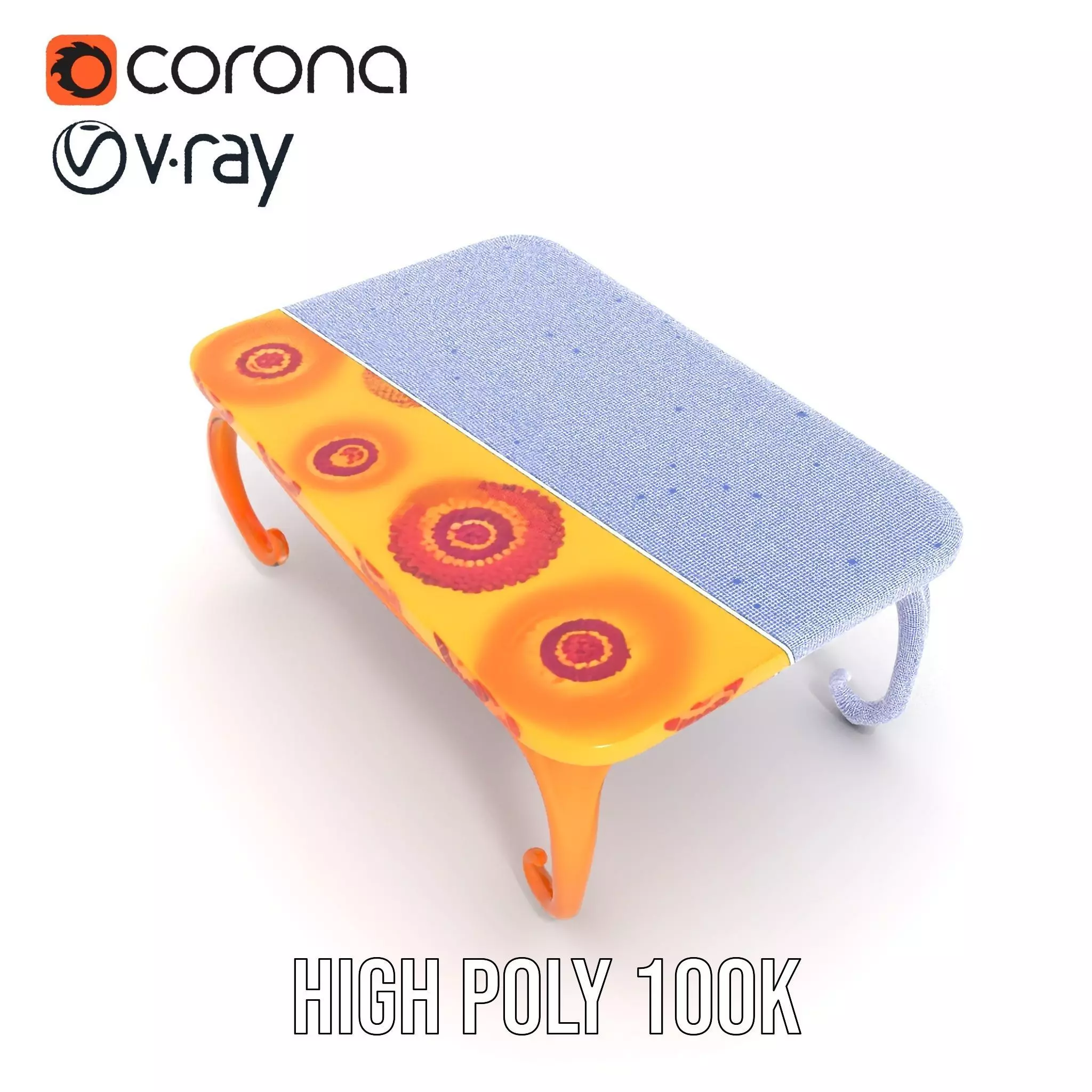 Colorful Retro Coffee Table Model Pack with Decorative Surface Low-poly 3D model_26