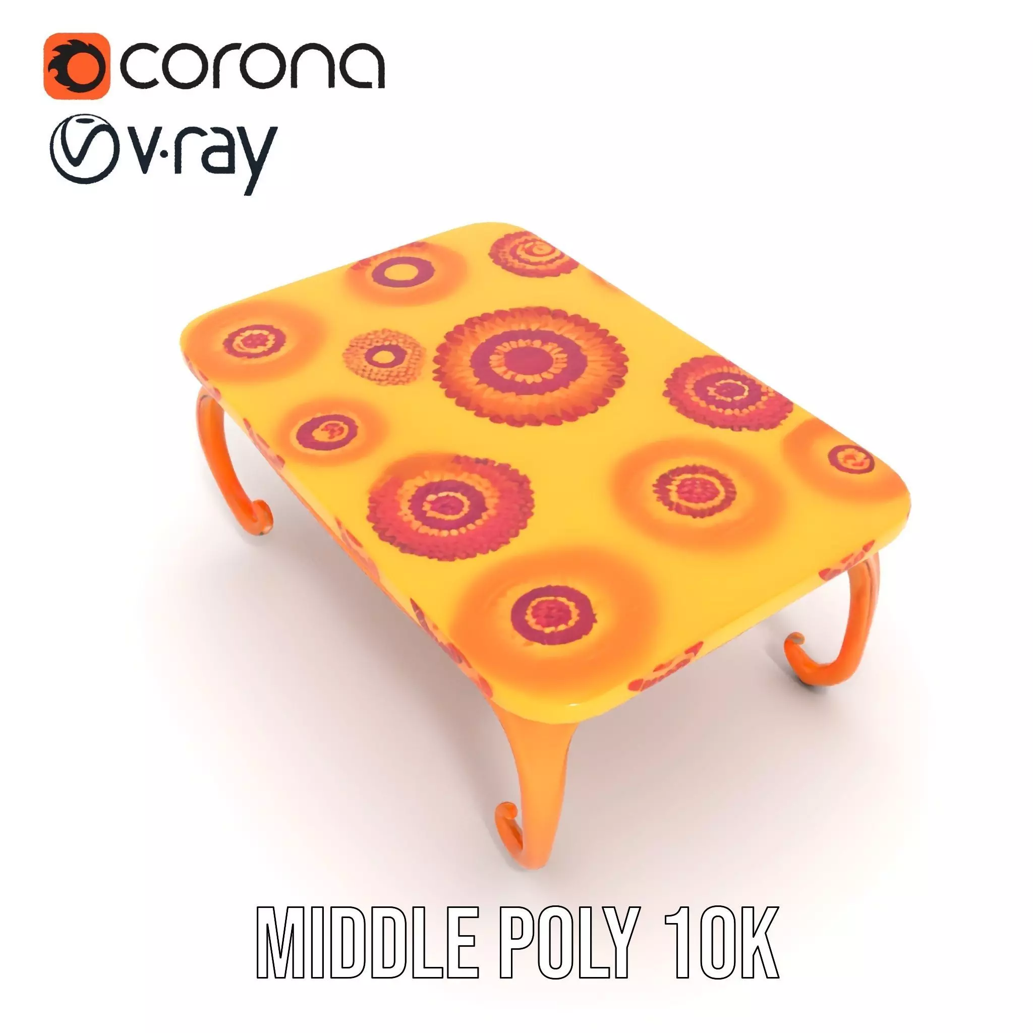 Colorful Retro Coffee Table Model Pack with Decorative Surface Low-poly 3D model_18