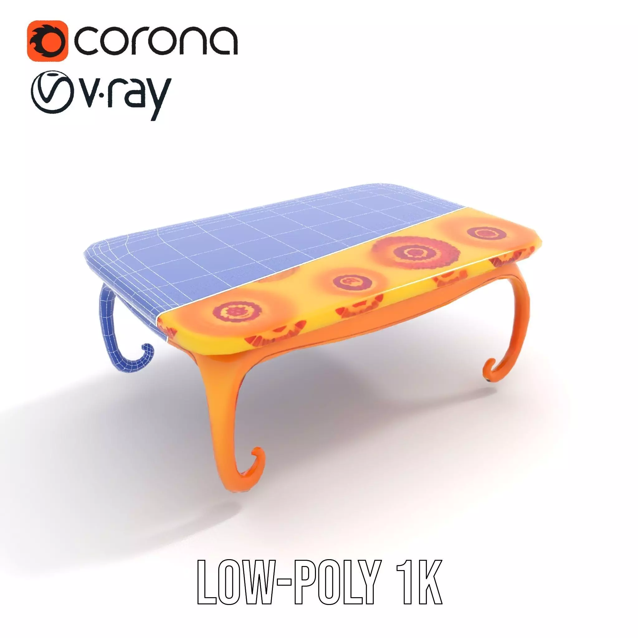Colorful Retro Coffee Table Model Pack with Decorative Surface Low-poly 3D model_19