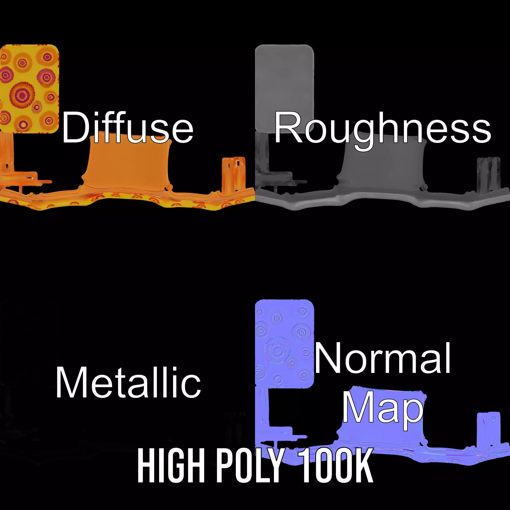 Colorful Retro Coffee Table Model Pack with Decorative Surface Low-poly 3D model_3